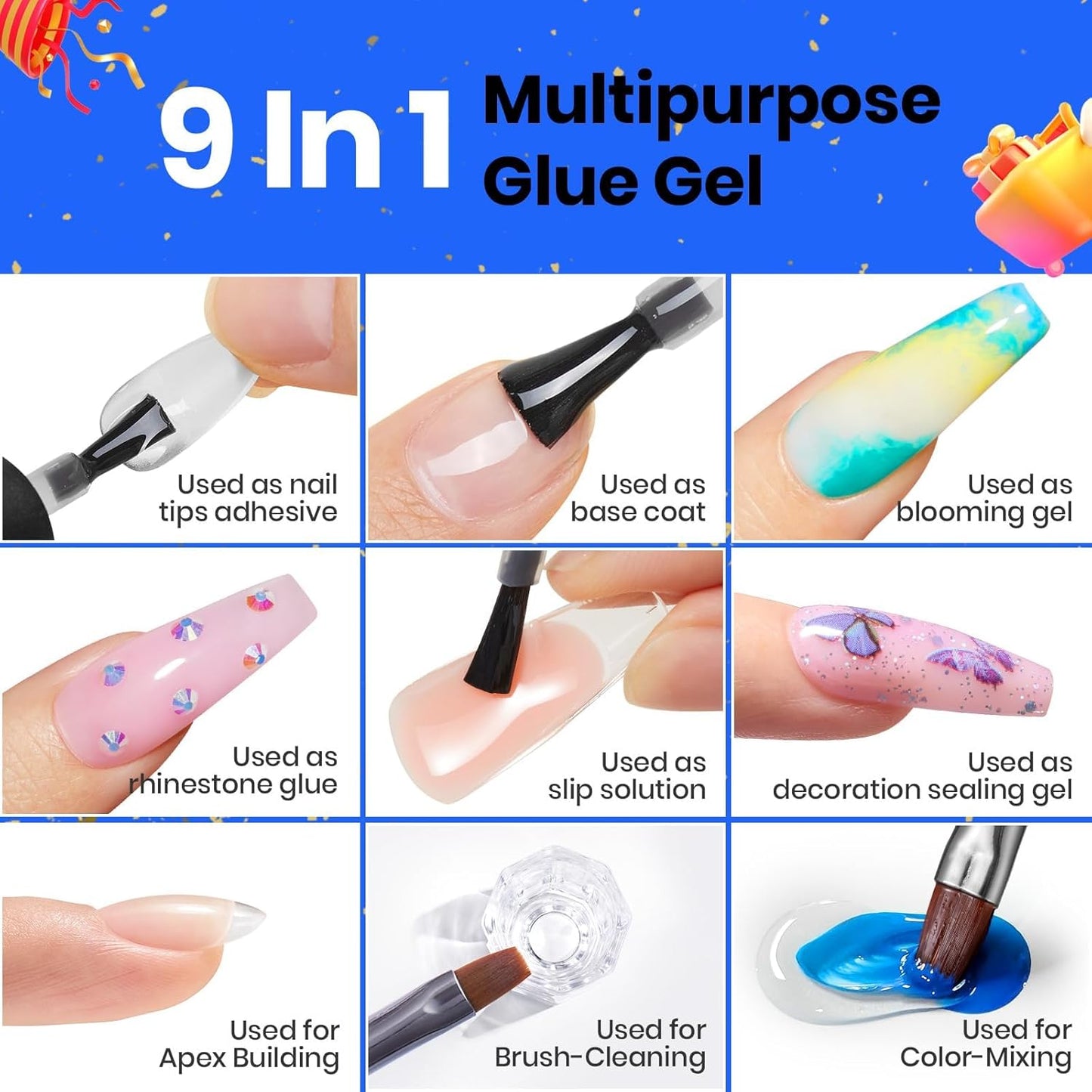 beetles Gel Polish 9 In 1 Gel Nail Glue for Clear Acrylic Nail Tips 2 Pcs 15ml Long Lasting Nail Gel Kit for False Nails Tips, Base Blooming Nail Gel, Fall Halloween Nails, U V Light Required