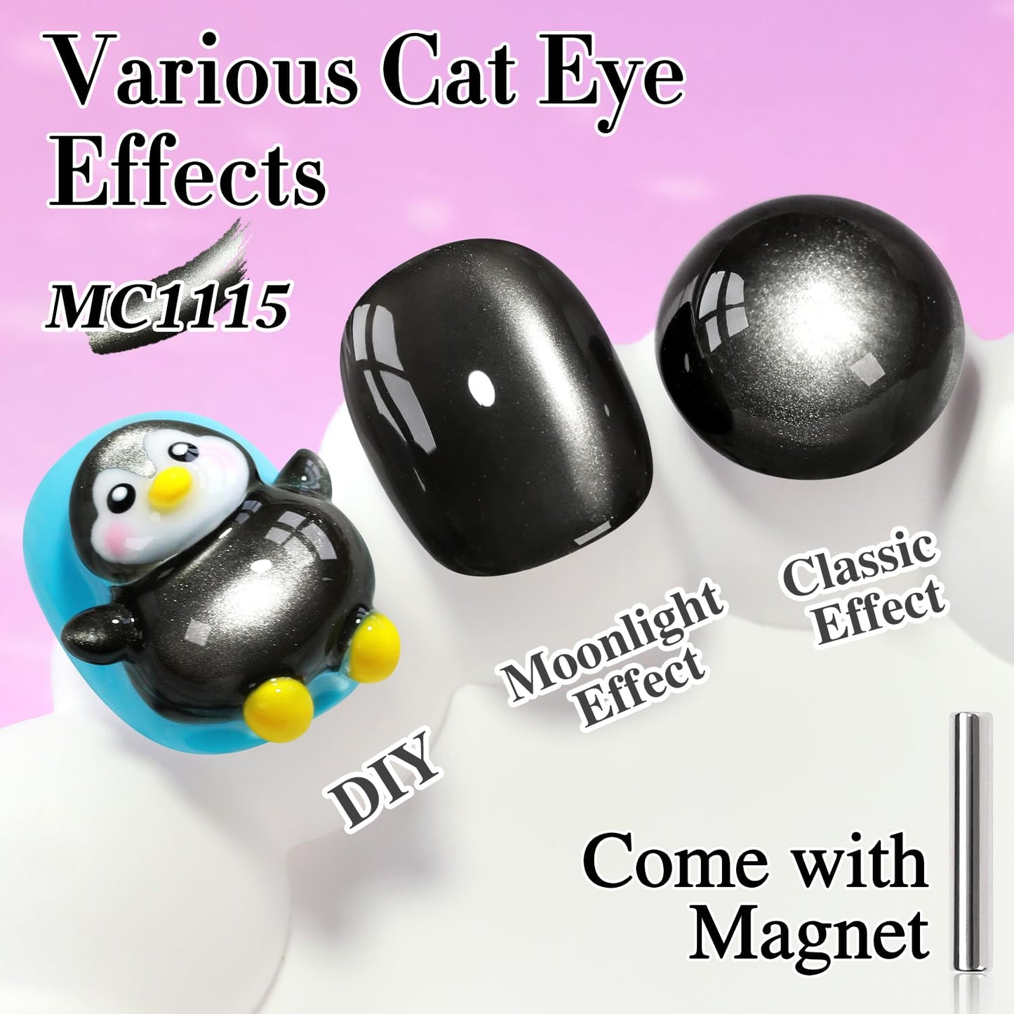Double Rhythm Jelly Glass Cat Eye Gel Polish with Magnet 15ML Holographic Glitter Shimmer Translucent Sheer Color Magnetic Nail Polish Salon DIY at Home (Jelly Black-MC1115)
