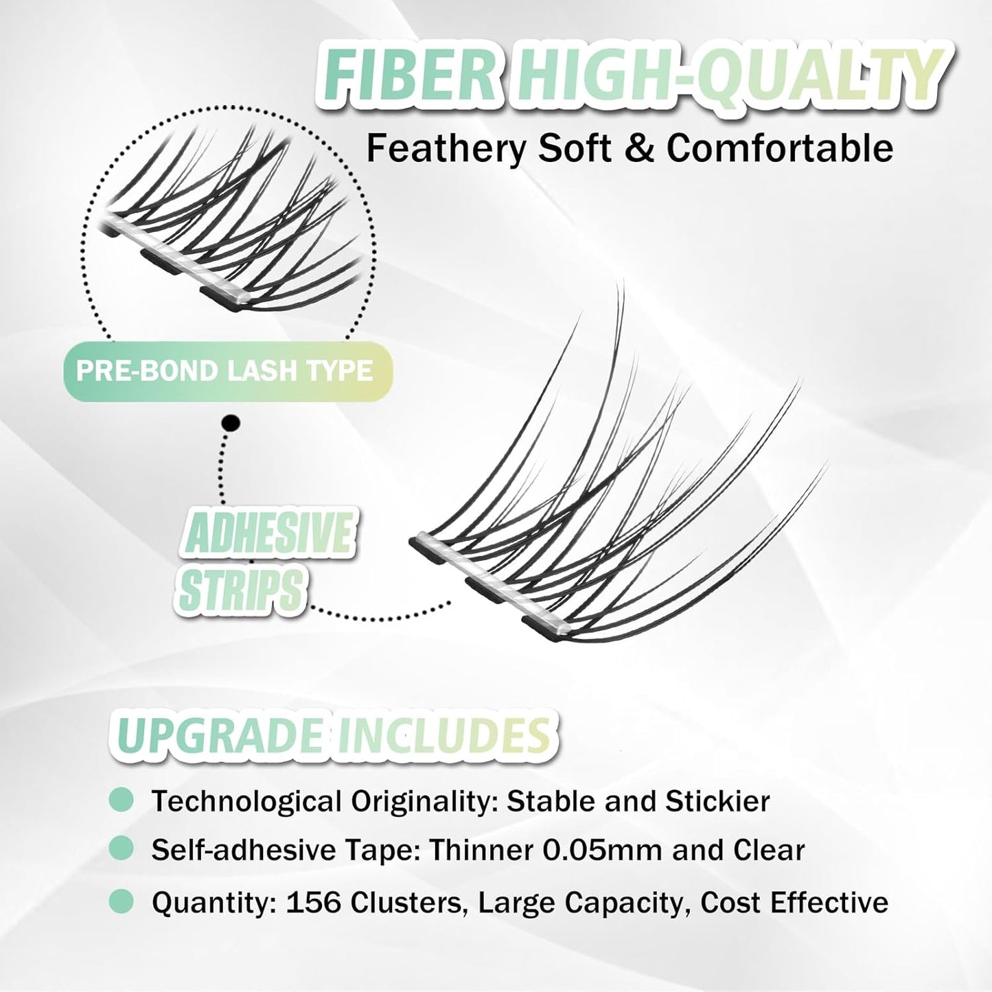 Self Adhesive Eyelashes, 156 Pcs Self Adhesive Eyelash Clusters, No Glue Needed, Invisible Band Lash Clusters - Longer Lasting, No Sticky Residue Pre Glued Eyelashes (Natural-Invisible Band)