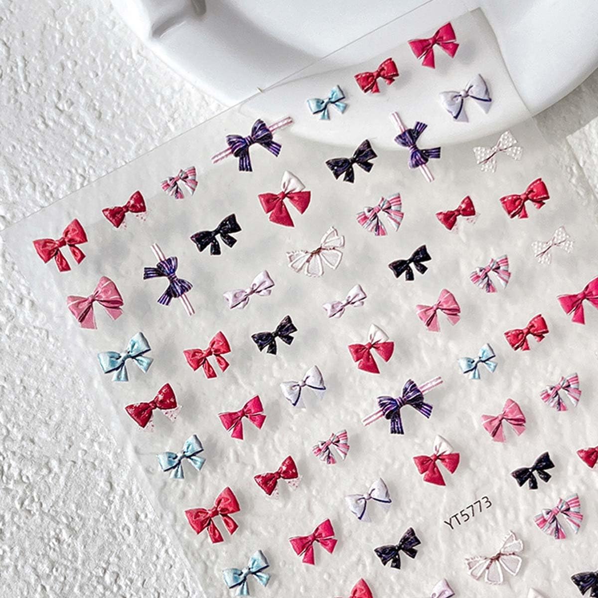 Cute Bow Nail Stickers Multicolor Bowtie Nail Decals Bow Stickers for Nails 3D Self Adhesive Nail Art Supplies & Decorations for Women Girls,1 Sheet DIY Manicure Decor