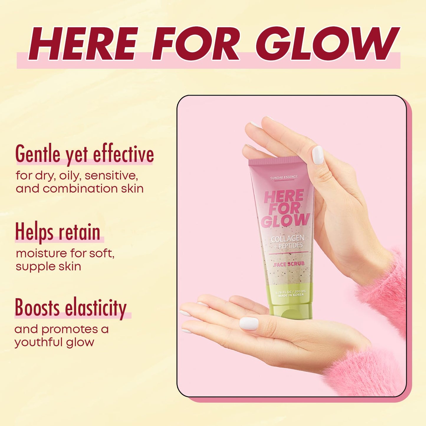 Collagen Facial Scrub - Dermatologist Tested, Anti-Aging, Hydrates & Improves Firmness, Korean Skin Care, 95% Natural, Clean Beauty, Non - GMO, Cruelty - Free - 1 Pack