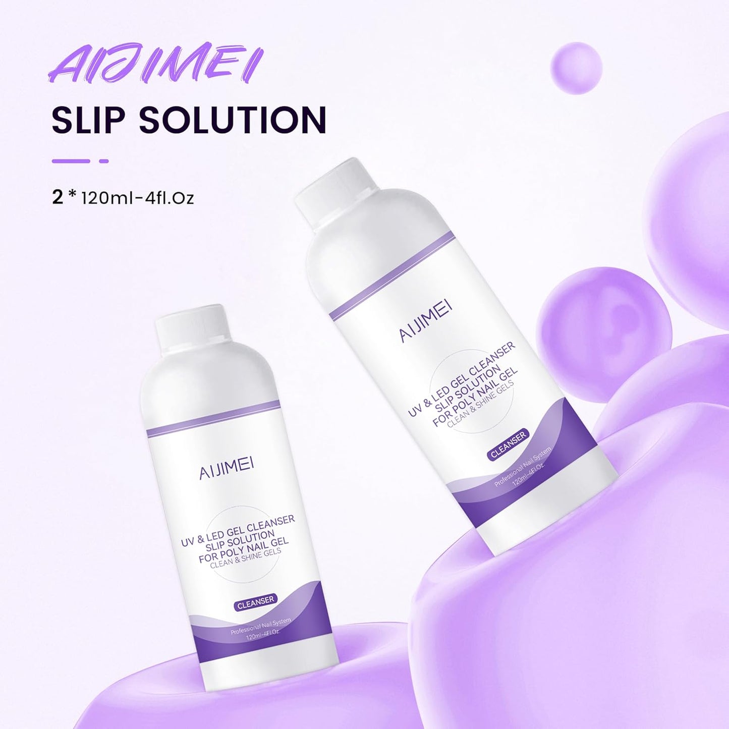 AIJIMEI Nail Slip Solution Poly Gel Slip Solution Set 4FL.OZ 2PCS Slip Solution for Nails Gel Nail Solutions Slip Solution for Poly Nail Gel UV&LED Gel Cleanser Slip Solution for Poly Nail Gel