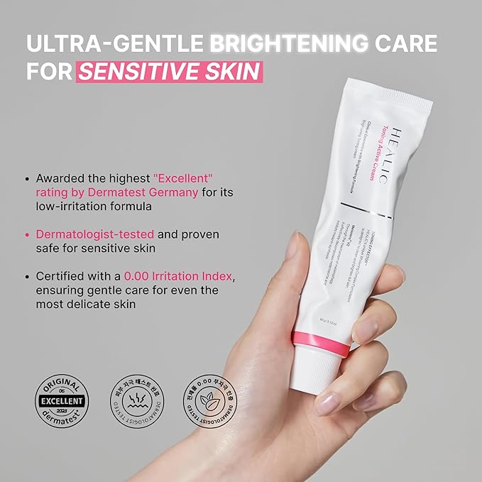 Toning Active Cream, Brightening Face Moisturizer with Niacinamide & Hyaluronic Acid, Hydrating & Soothing Facial Cream, Gentle for Sensitive Skin, Korean Skin Care, 60g/2.12oz