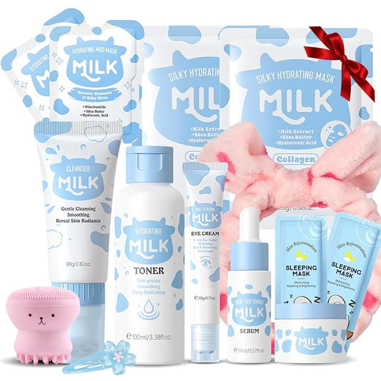Milk Beauty Gift Set for Women/Girls - Skin Care for Kids Cleaning & Hydrating & Nourish Skincare for Teens 10-12 Ideal for Beginners - Christmas Gifts for Teenage (14Pcs-IN-Gift Box)
