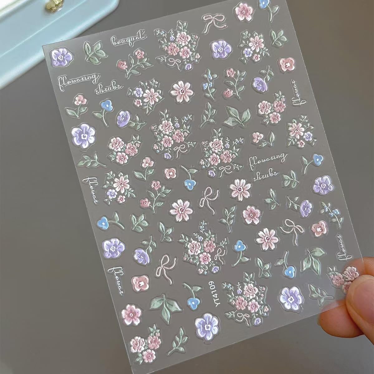 Flower Nail Stickers for Nail Art Colorful Nail Stickers Small Floral Nail Decals Self Adhesive 5D Embossed with Design Spring Manicure Supplies Charm for Women Girls Accessories