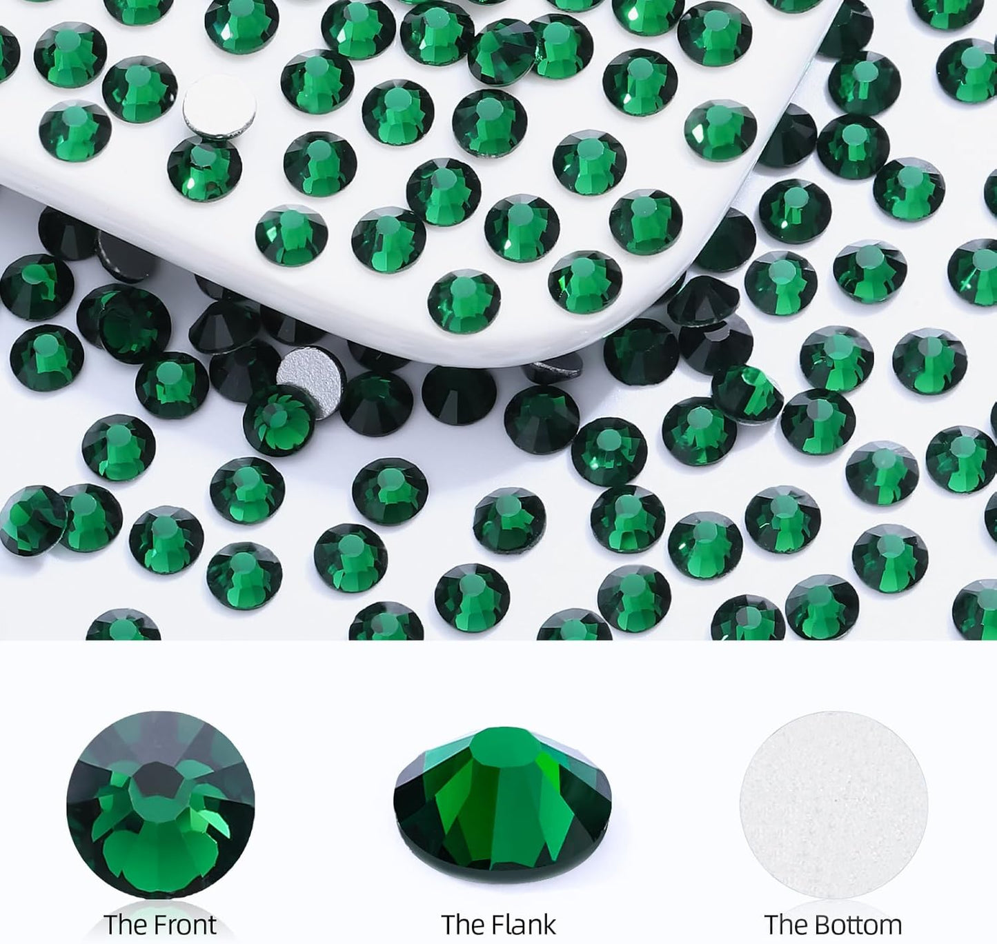 Green Flatback Rhinestones, Glass Rhinestones for Nail Art and Craft, Glue Fix, Loose Crystal Gemstones(Green, SS12, 2880pcs, 2.9-3.0mm)