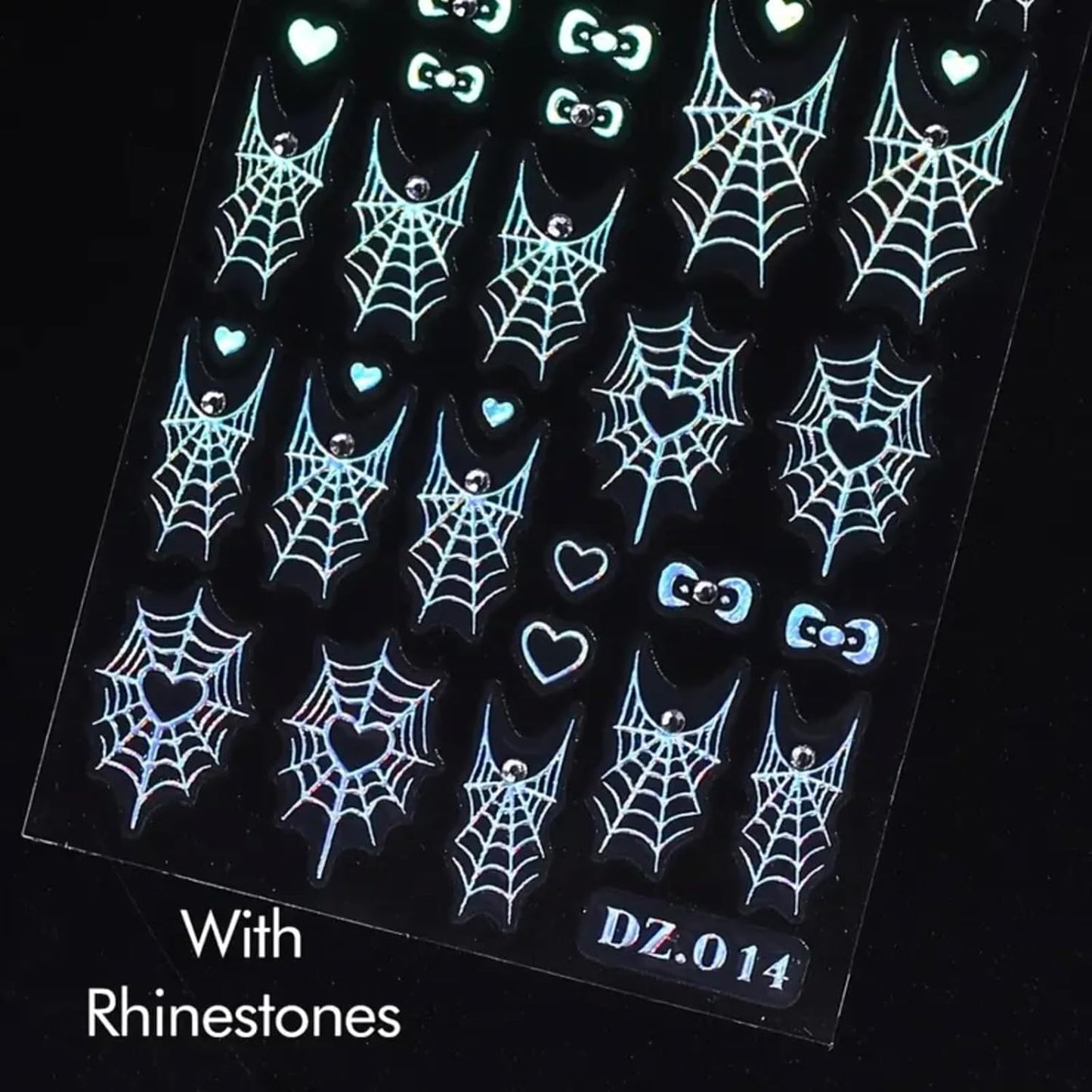 Halloween Nail Art Stickers Decals 4PCS Laser Silver Spider Web Spider Nail Decals with Rhinestone Spider Web Bow Heart Spider Nail Art Supplies Cute Nail Stickers for Women Halloween Manicure Decor
