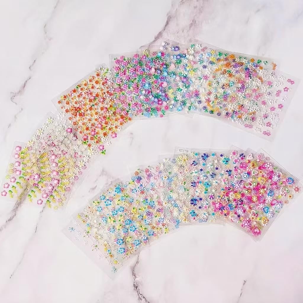 30 Sheets Colorful Flower Nail Stickers, Floral Decals Self-Adhesive Art Design With Heart, Leaf for Women Girls Manicure Decoration