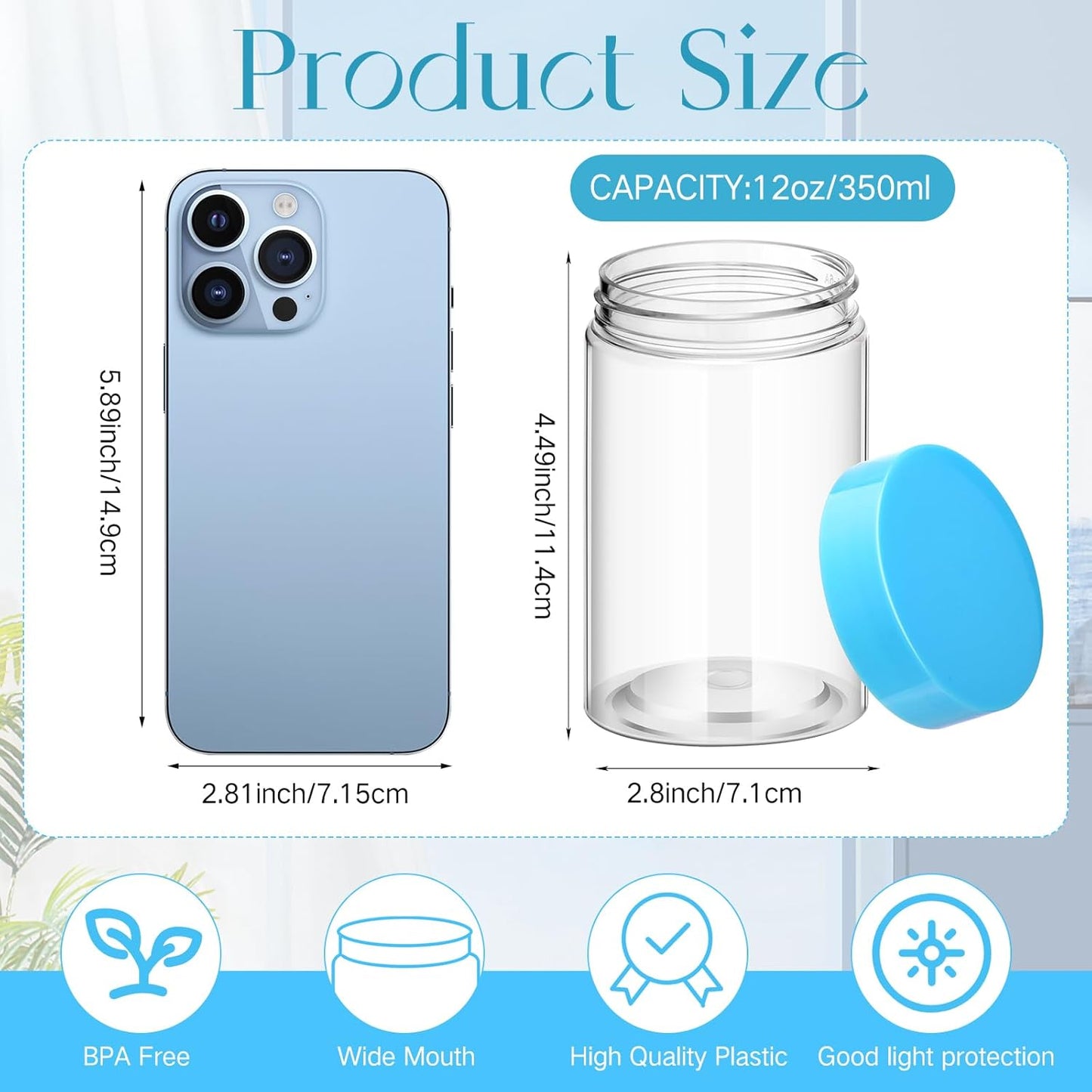 Patelai 4 Pieces Round Wide-mouth Leak Proof Plastic Container Jars with Lids for Travel Storage Makeup Beauty Products Face Creams Oils Salves Ointments DIY Making(12 Ounce,Blue)