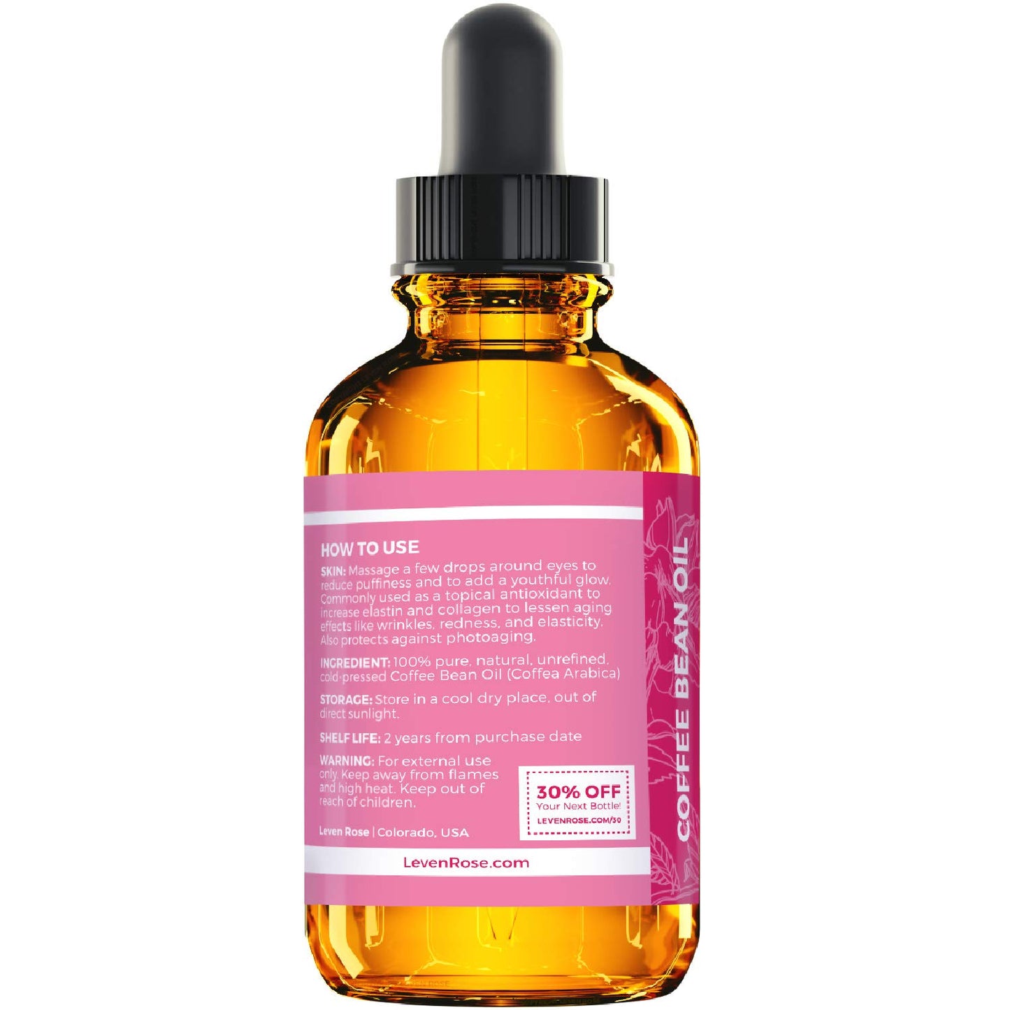 Leven Rose Coffee Bean Oil - 100% Natural Coffee Oil for Skin - Cold Pressed Coffee Oil for Hair Growth - Unrefined Coffee Arabica Seed Oil 1 oz