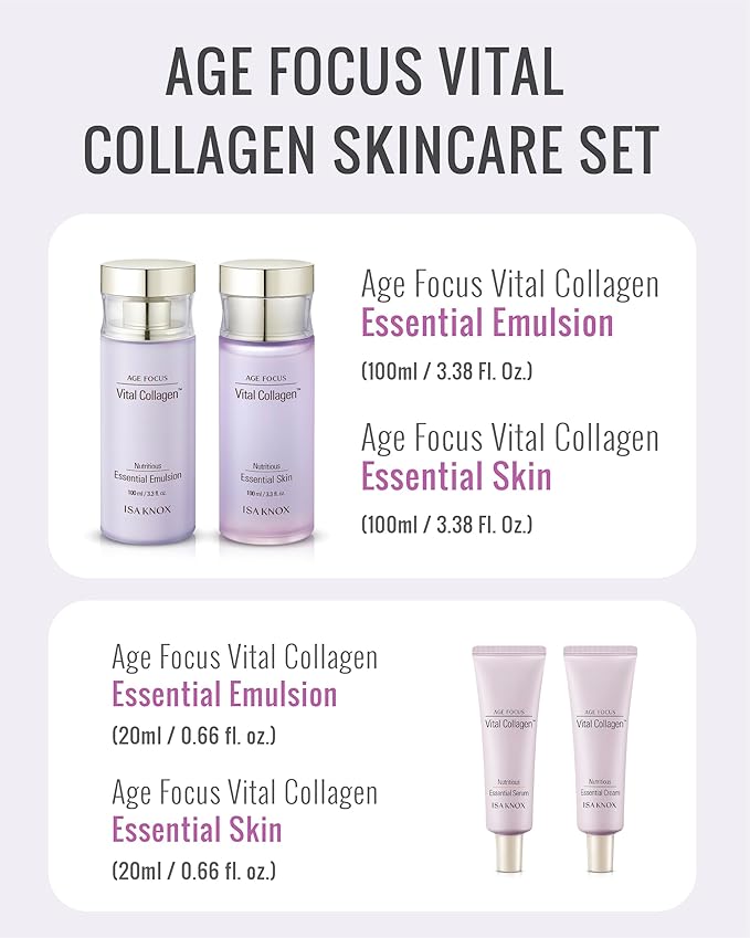 ISA KNOX Age Focus Vital Collagen Skincare Set (14.54 fl oz) - Korean Skincare for Firming, Hydrating, and Nourishing. with Low-Molecular Collagen and Essential Vitamins.
