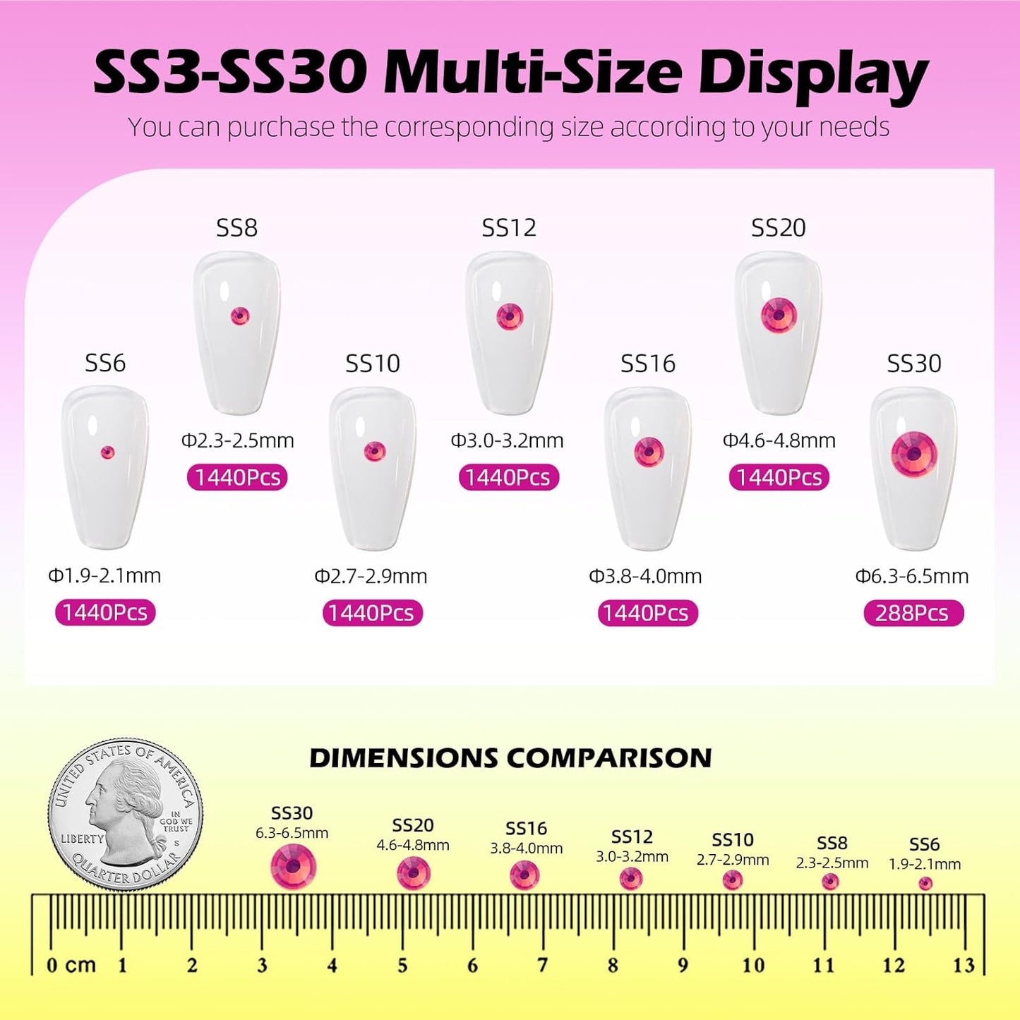 F Rose Flatback Rhinestones, Glass Rhinestones for Nail Art and Craft, Glue Fix, Loose Crystal Gemstones(F Rose, SS20, 1440pcs, 4.6-4.8mm)