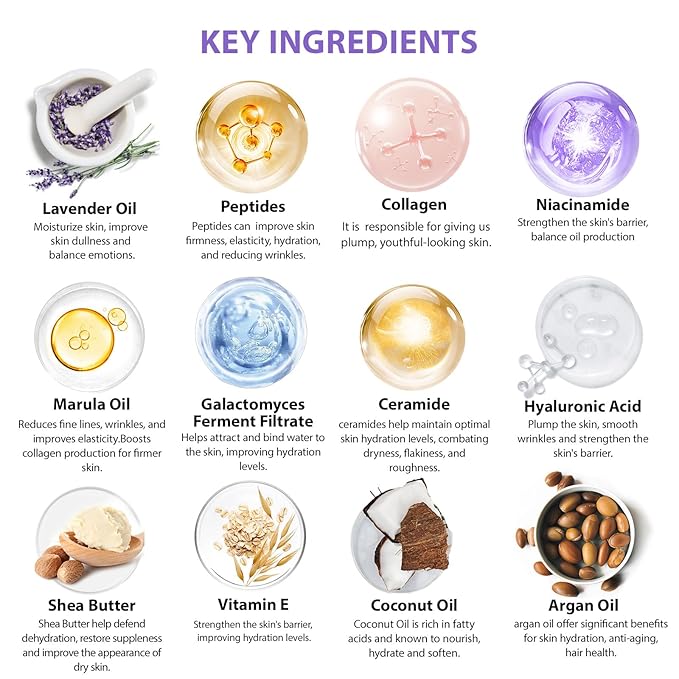 Lavender 23 Pcs Facial Skin Care Set, Luxury Bath and Body Gifts for Women, Spa & Self-Care Gifts, Peptide Sheet Mask, Eye Mask, Present, Birthday, Christmas, Valentines, Mother Day, Bridal Shower