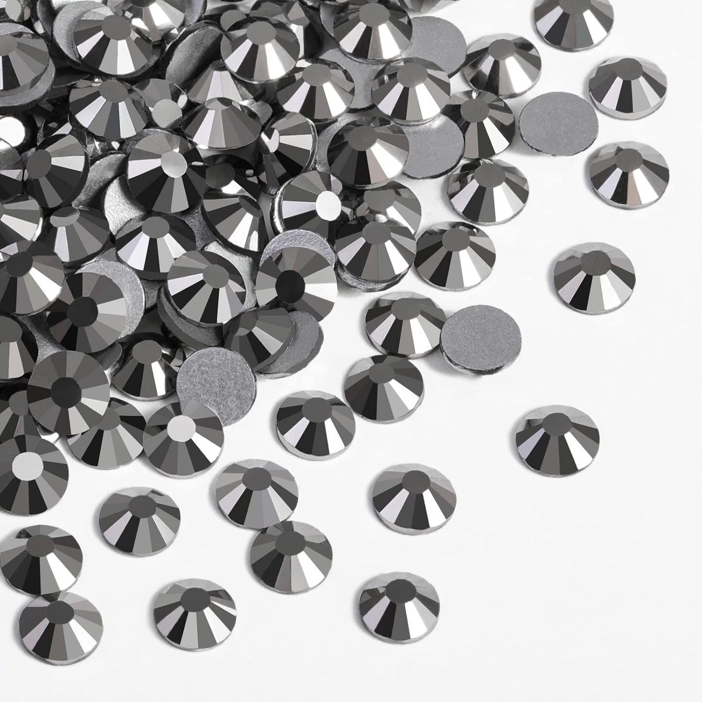 Beadsland 288pcs Flat Back Crystal Rhinestones Round Gems for Nail Art and Craft Glue Fix, Hematite, SS34,7.1-7.3mm