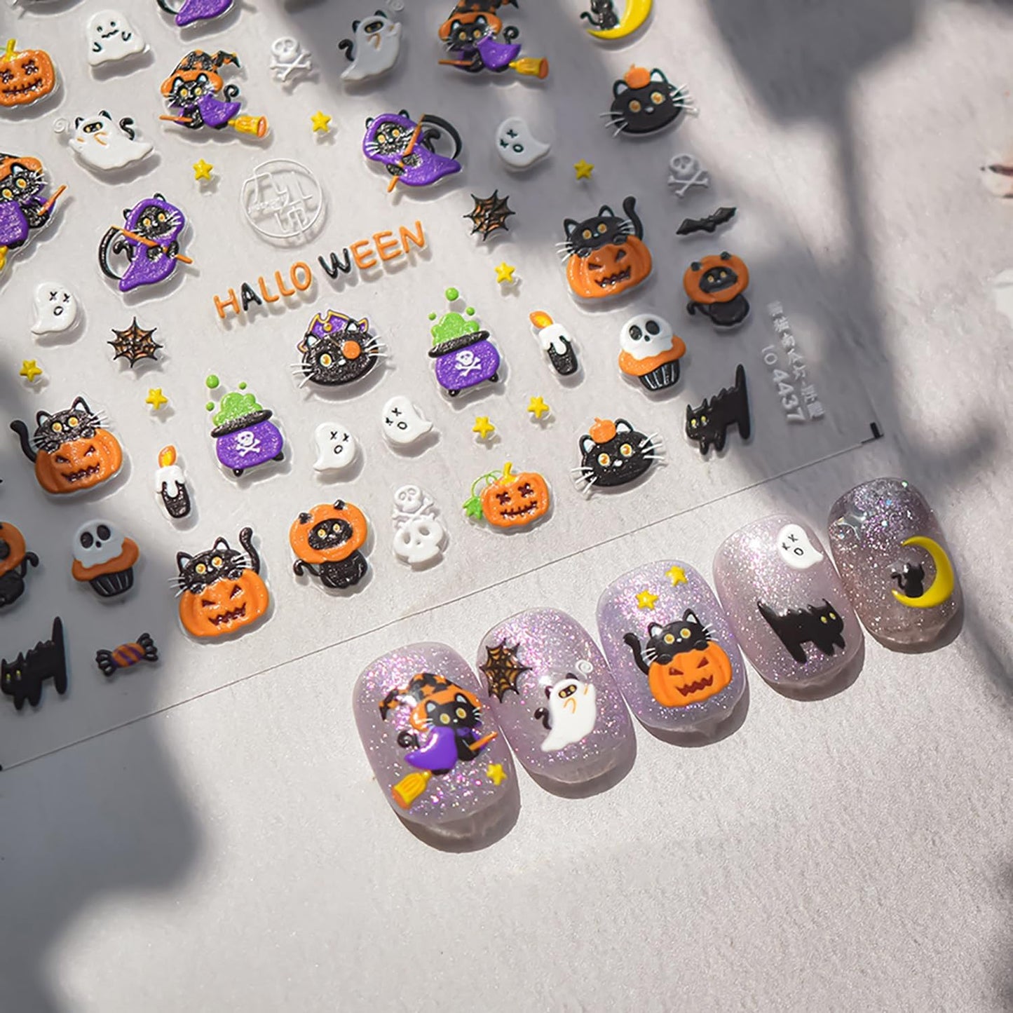 5D Embossed Halloween Nail Stickers Ghost Nail Decals for Acrylic Nails Designs Cute Bat Cat Pumpkin Nails Art Stickers Self Adhesive Halloween Nail Art Supplies for Women Nail Manicure