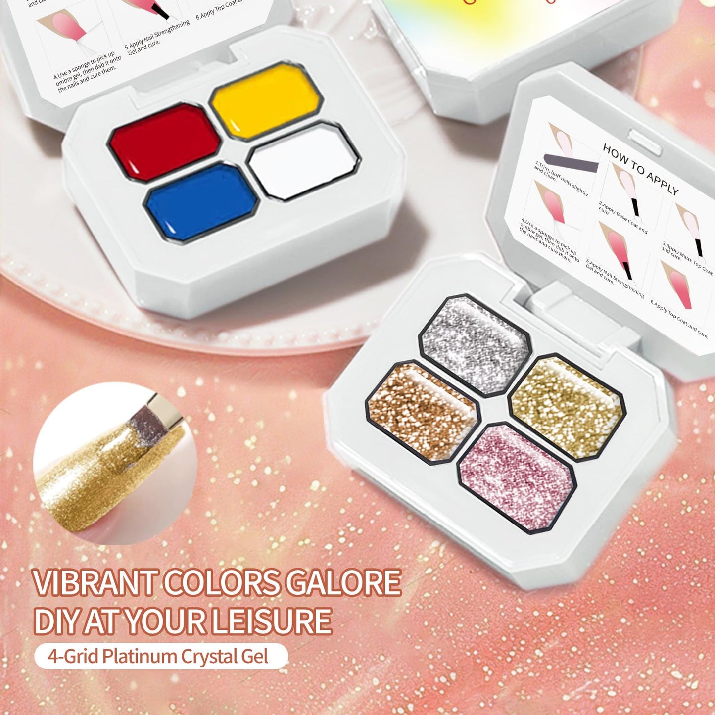 Finger Secret 4 Colors Ombre Gel Nail Polish Set Gradient Pat Painting Gel Ombre Color Palette with 20Pcs Nail Sponges for Nail Art DIY Salon or Home Use(k7)