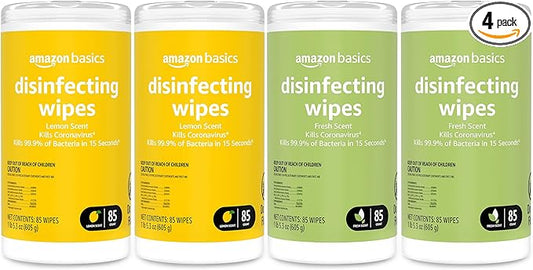 Amazon Basics Disinfecting Wipes, Lemon & Fresh Scent, Sanitizes/Cleans/Disinfects/Deodorizes, 340 Count (4 Packs of 85)