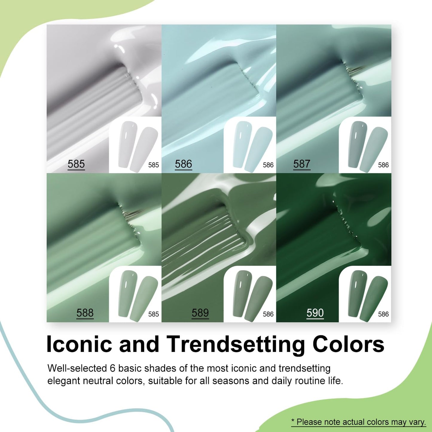 MEFA Green Gel Nail Polish Set 6 Colors, Sage Green Mist Blue Light Grey Dark Olive Shades Earth Tone Gel Polish Matcha Avocado Soak Off Nail Art Design Home Manicure Kit Gifts St. Patrick's Day