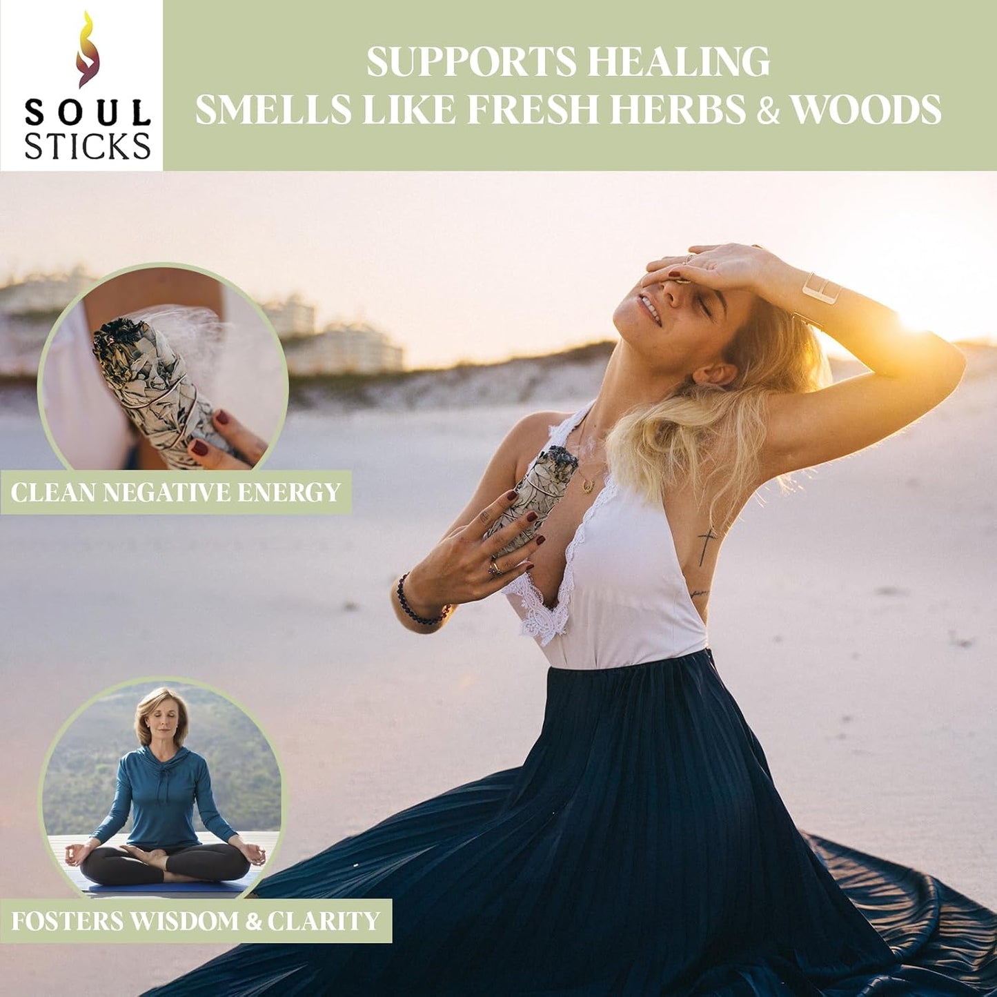SOUL STICKS 4 Inch 3 Pack Organic White Sage Smudge Smudging Sticks | Bulk Quantities for Home Cleansing, Good Energy Meditation & Smudging Rituals | Sustainably Sourced California White Sage Bundle