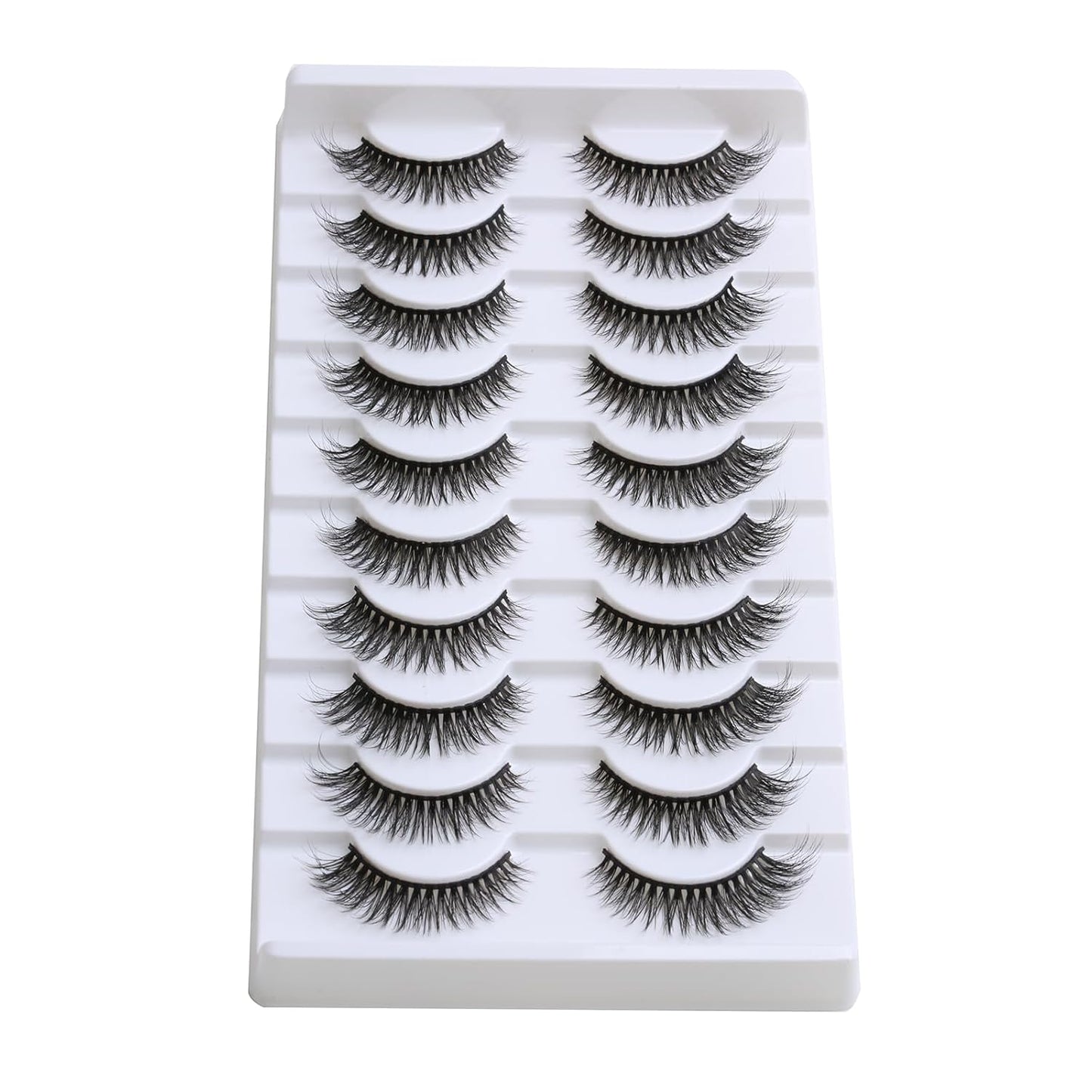 SUNWELL False Eyelashes 12mm Mink Lashes Natural Look Cat Eye Faux Mink Lashes 3D Fluffy Soft Luxury Volume Fake Lashes 10 Pairs Pack