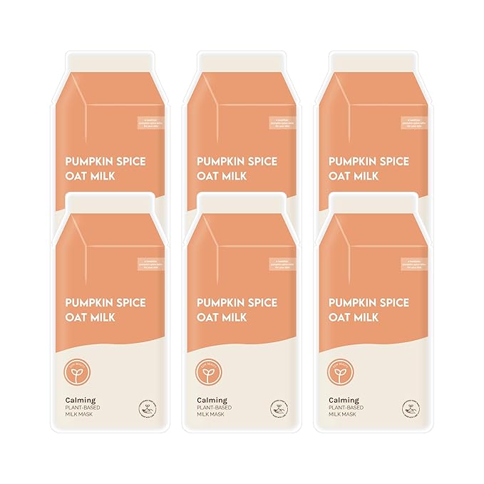 ESW Beauty Pumpkin Spice Oat Milk – Calming Plant-Based Milk Face Mask (6-Pack) – Pumpkin Extract for Dry, Sensitive Skin – Soothes, Reduces Oil & Fights Breakouts