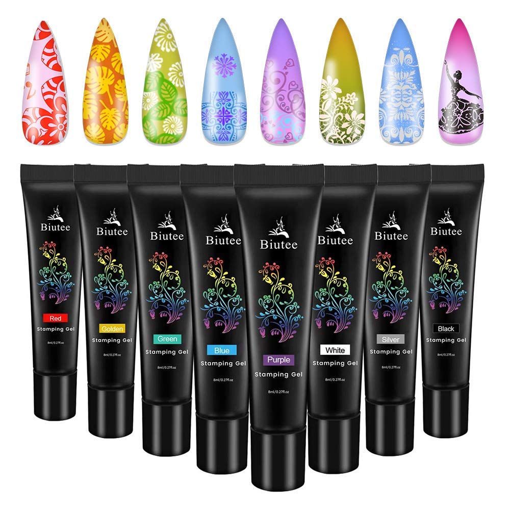 Biutee Nail Stamping Plates Set - 12pcs Templates, 8 Colors, Stamper, Scraper, Storage Bag - Animal & Flower Design Nail Art Plates