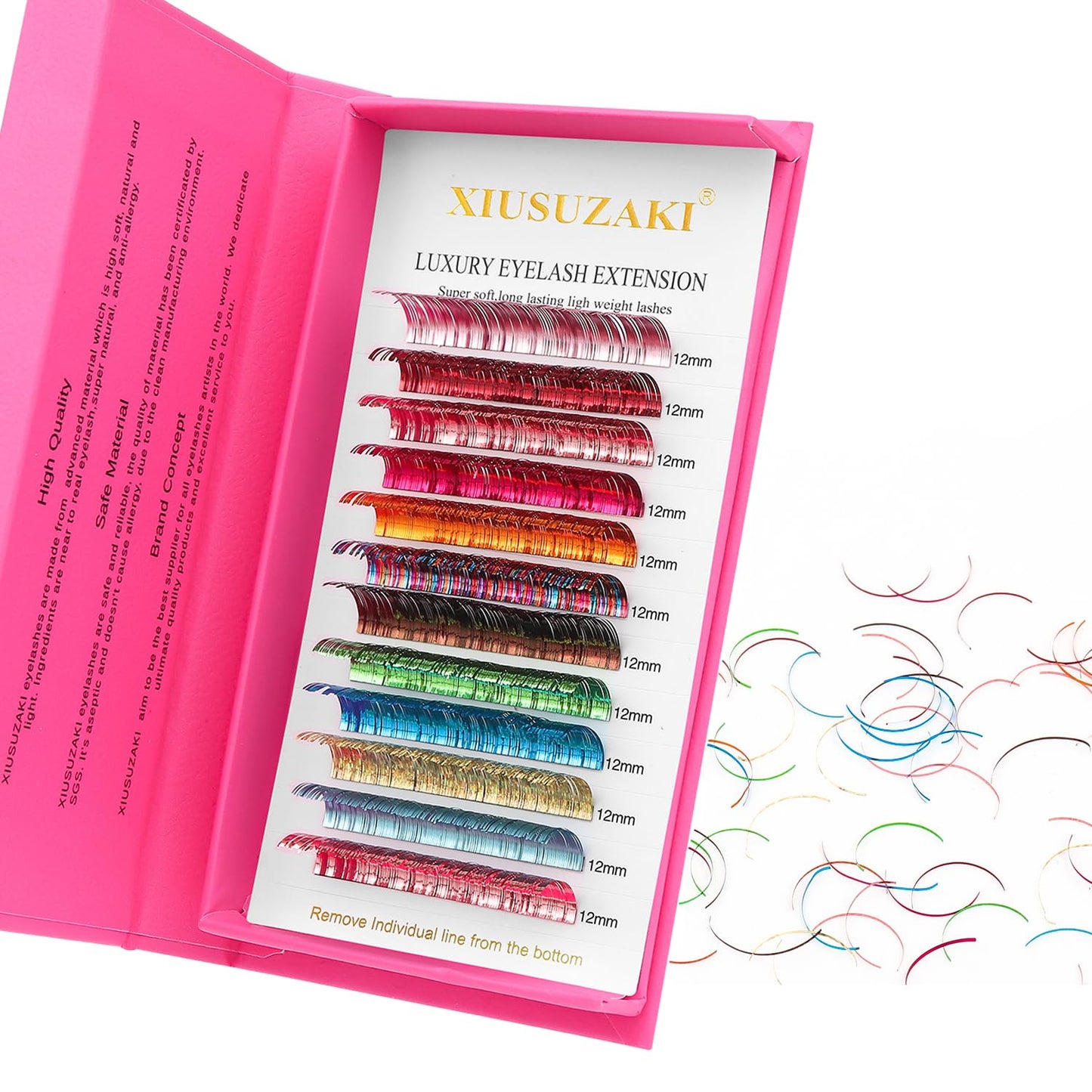 Glitter Spike Tinsel Eyelash Extensions 0.07 Colored Lashes Extension D Curl Lashes 14mm Lash Extensions Soft False Eyelashes Volume Lashes 12 Rows Professional Use(Glitter,0.07-D,14mm)