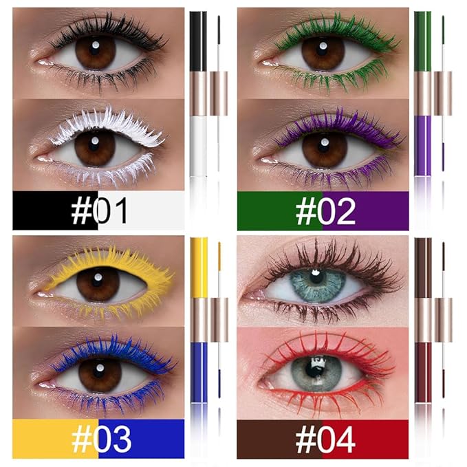 BINGBRUSH Colored Mascara-Smudge-Proof, Long-Lasting, Volumizing & Lengthening,Vibrant,Waterproof Eye Makeup for Party & Daily Looks (01#&02#&03&04, 1 Count (Pack of 1))