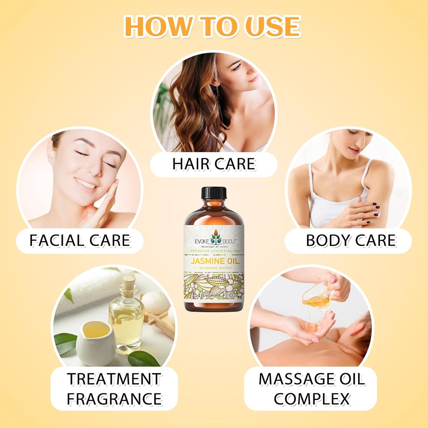 EVOKE OCCU Jasmine Essential Oil for Cleaning, Air Freshening, Relaxing, Add to Spray and Diffuser - 4 Fl Oz