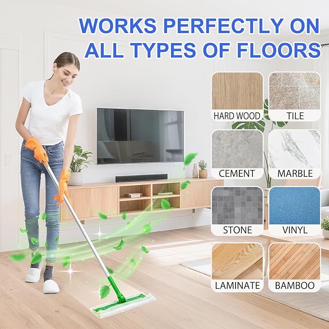 60 Count 2-in-1 Dry + Wet Mopping Cloths Kit for Swiffer Sweeper Mop, Disposable Mop Pads Refill Kit Includes 48 Dry Sweeping Cloths & 12 Wet Pads Refills for Multi-Surface Floor Cleaning