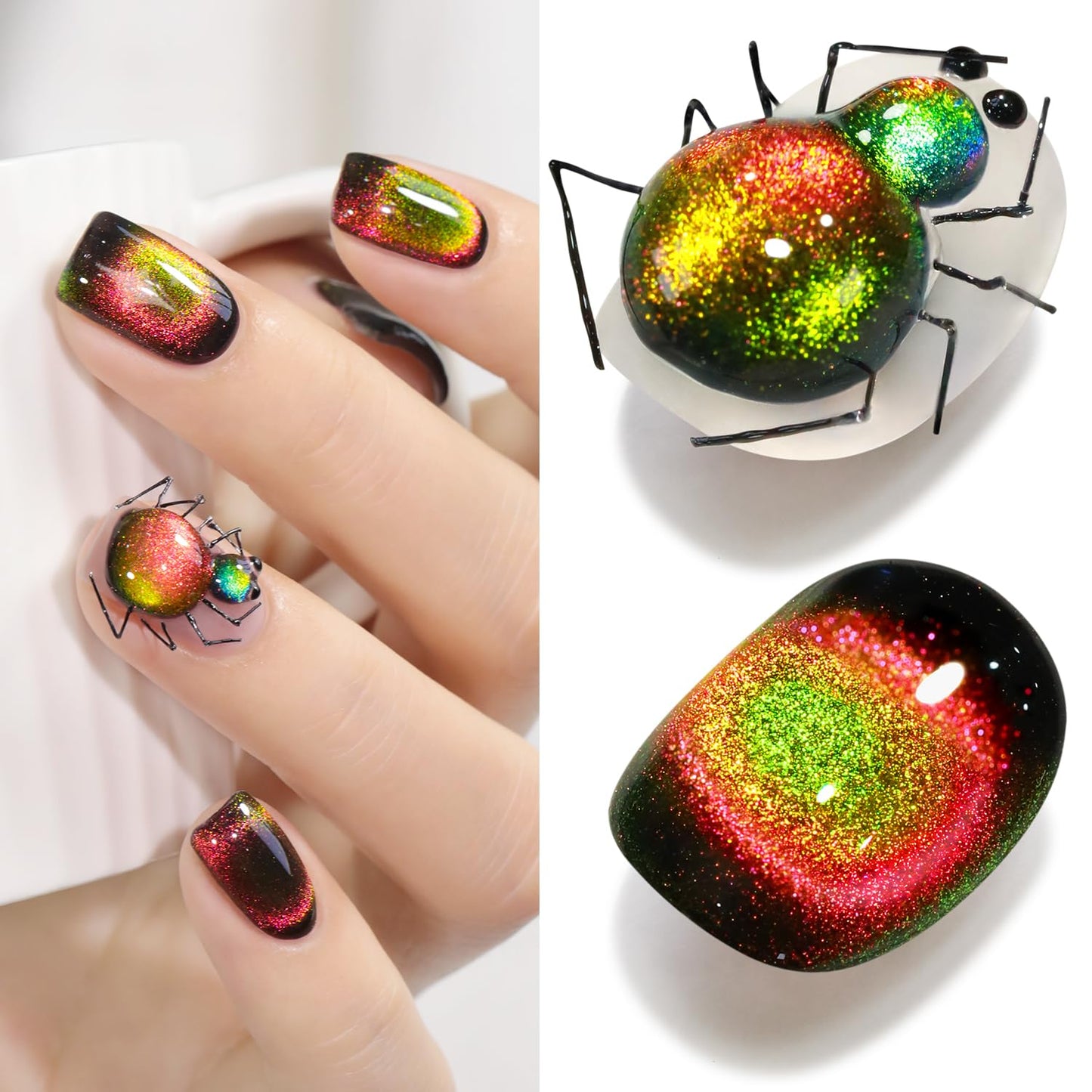 Double Rhythm 0.5 OZ Cat Eye Gel Polish with Magnet 15ML Holographic Glitter Shimmer Translucent Jelly Color Magnetic Polish Salon DIY at Home (Triple Light-MC1050)