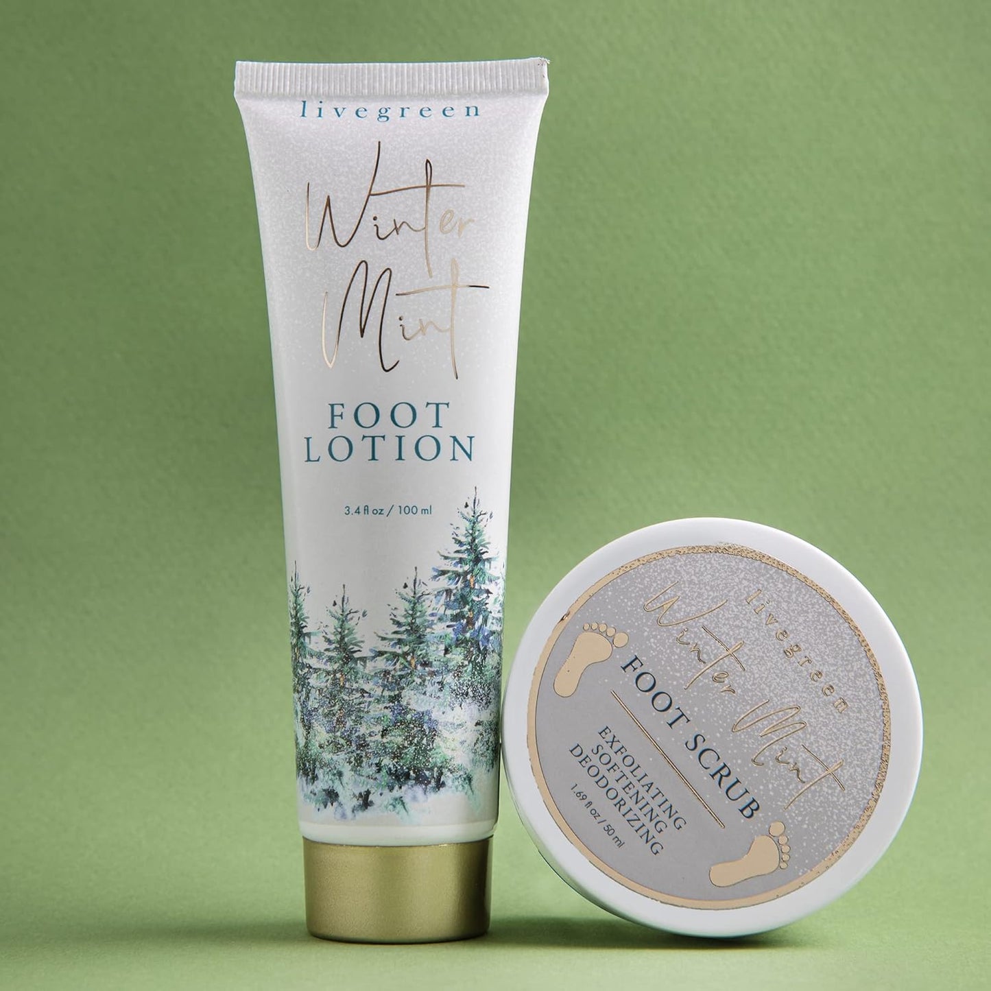 Live Green Bath and Body Set- Foot Spa Set with Fuzzy Socks, Lotion, and Scrub (Winter Mint)