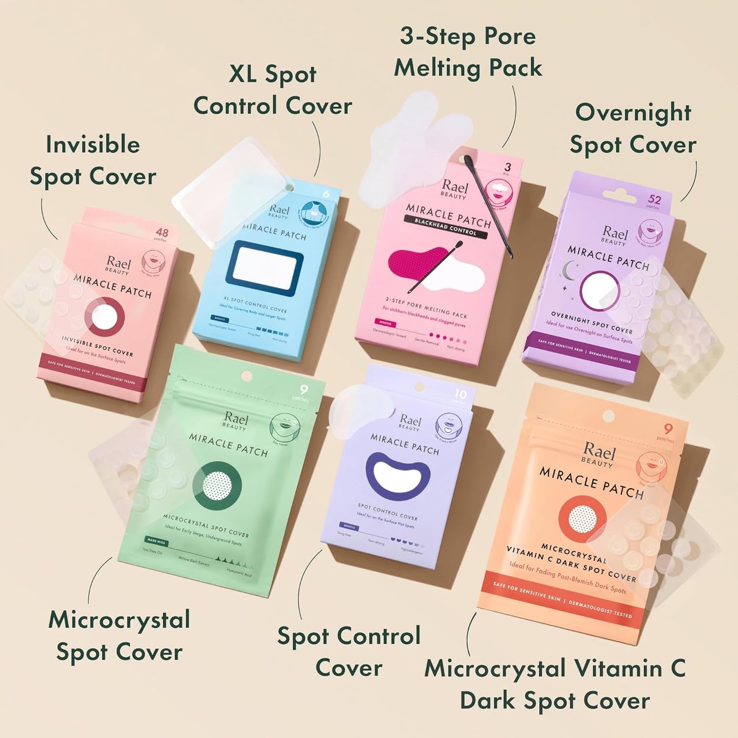 Rael Pimple Patches, Miracle Microcrystal Spot Cover - Hydrocolloid Acne Patch with Tea Tree Oil, Early Stage Zits and Blemish, Korean Skin Care, Vegan, Cruelty Free (18 Count)