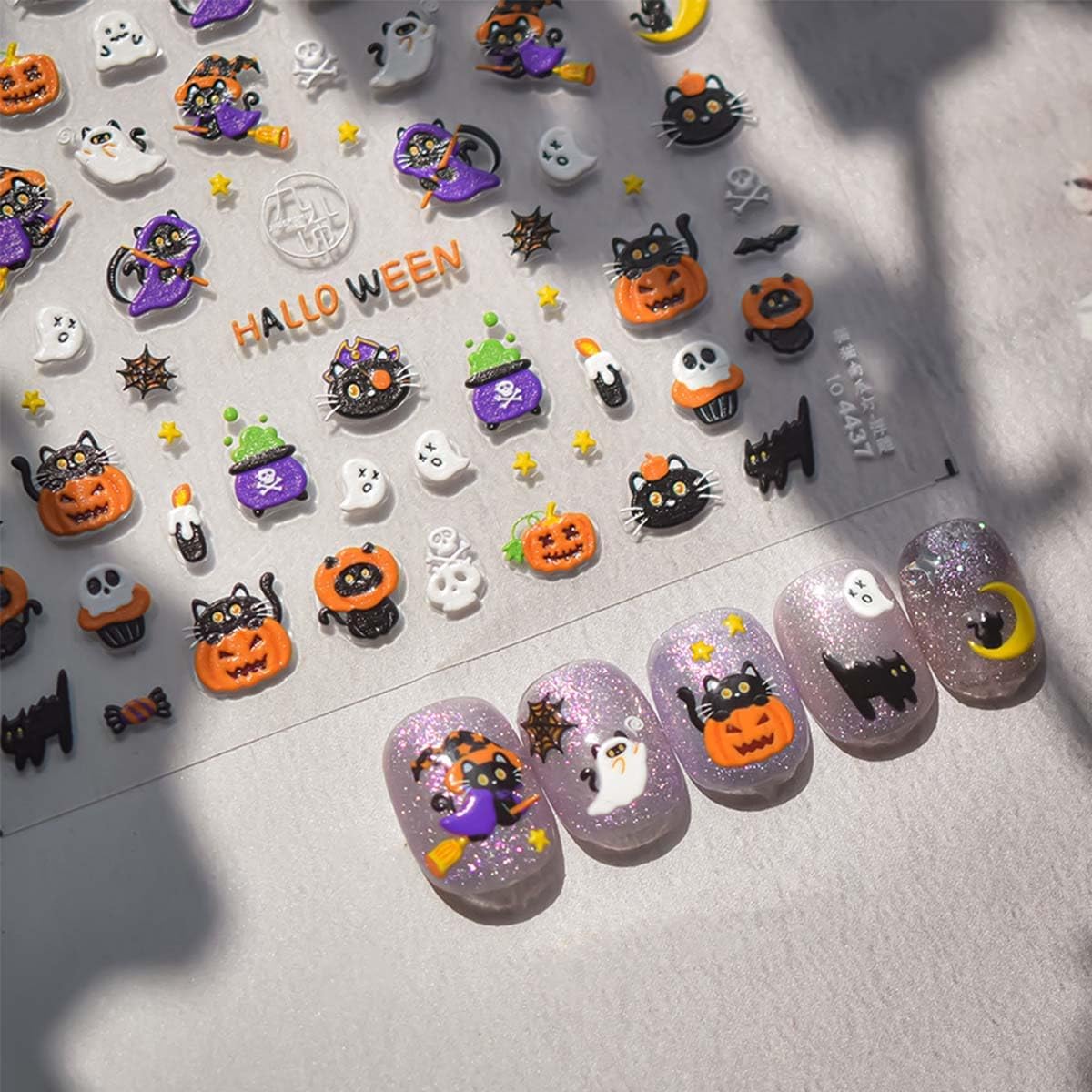 5D Embossed Halloween Nail Stickers Pumpkin Nail Art Decals Cat Skull Design Cute Nail Art Sticker Ghost Nail Art Supplies Decoration for Women Holiday DIY Manicure 1 Sheet