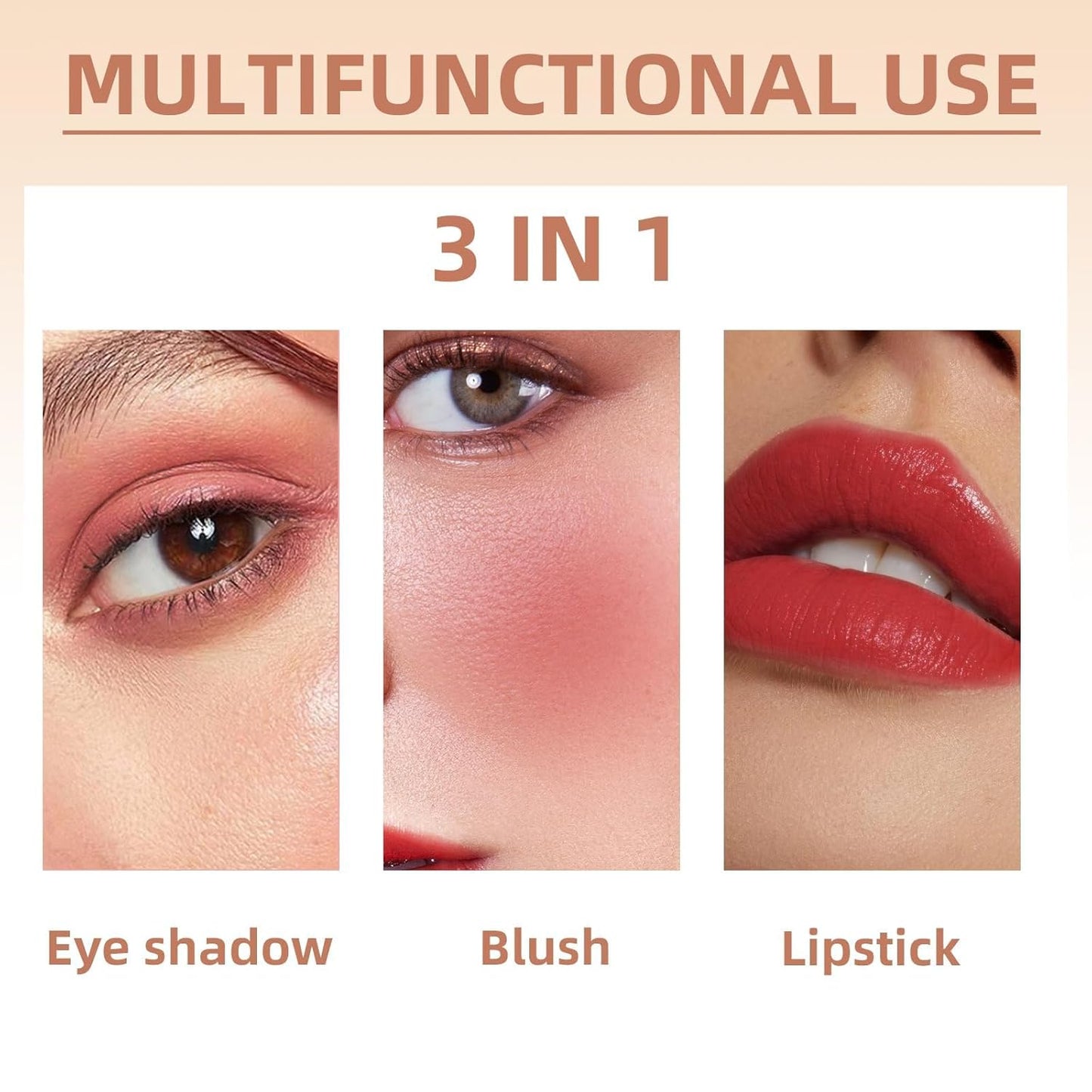 Cream Blush Stick for Cheeks, Multi-Use Makeup Blush Stick for Eyes Lips Face, Travel-Friendly Tinted Solid Moisturizer Matte Blush, Natural Glow Blendable Smooth Blusher with Brush-Hot Red