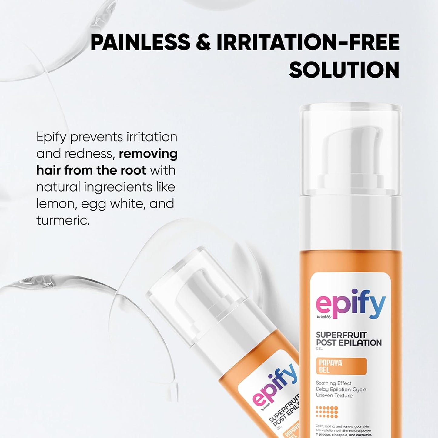 Epify Superfruit Post Epilation Papaya Gel, Hair Inhibitor for Face and Body, Non-Irritating Formula, Soothing Effect, Hair Growth Minimizer, 2.54 Fl Oz (1)