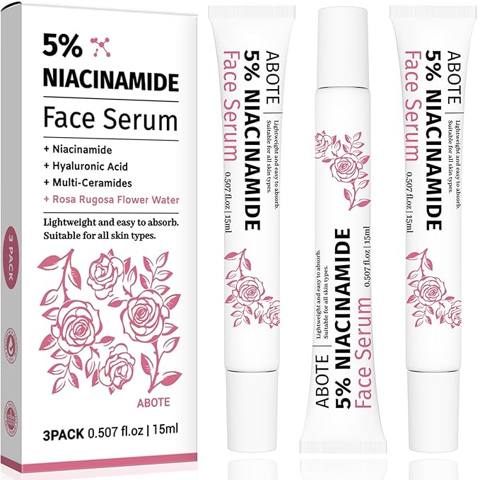 Travel Skincare 5% Niacinamide Serum with 5% Damascus Rose Water for Face Deep Hydration, Soothes Skin, Enhances Elasticity (3 Pack 0.507 fl.oz | 15ml)