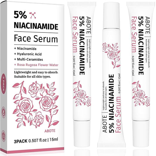 Travel Skincare 5% Niacinamide Serum with 5% Damascus Rose Water for Face Deep Hydration, Soothes Skin, Enhances Elasticity (3 Pack 0.507 fl.oz | 15ml)