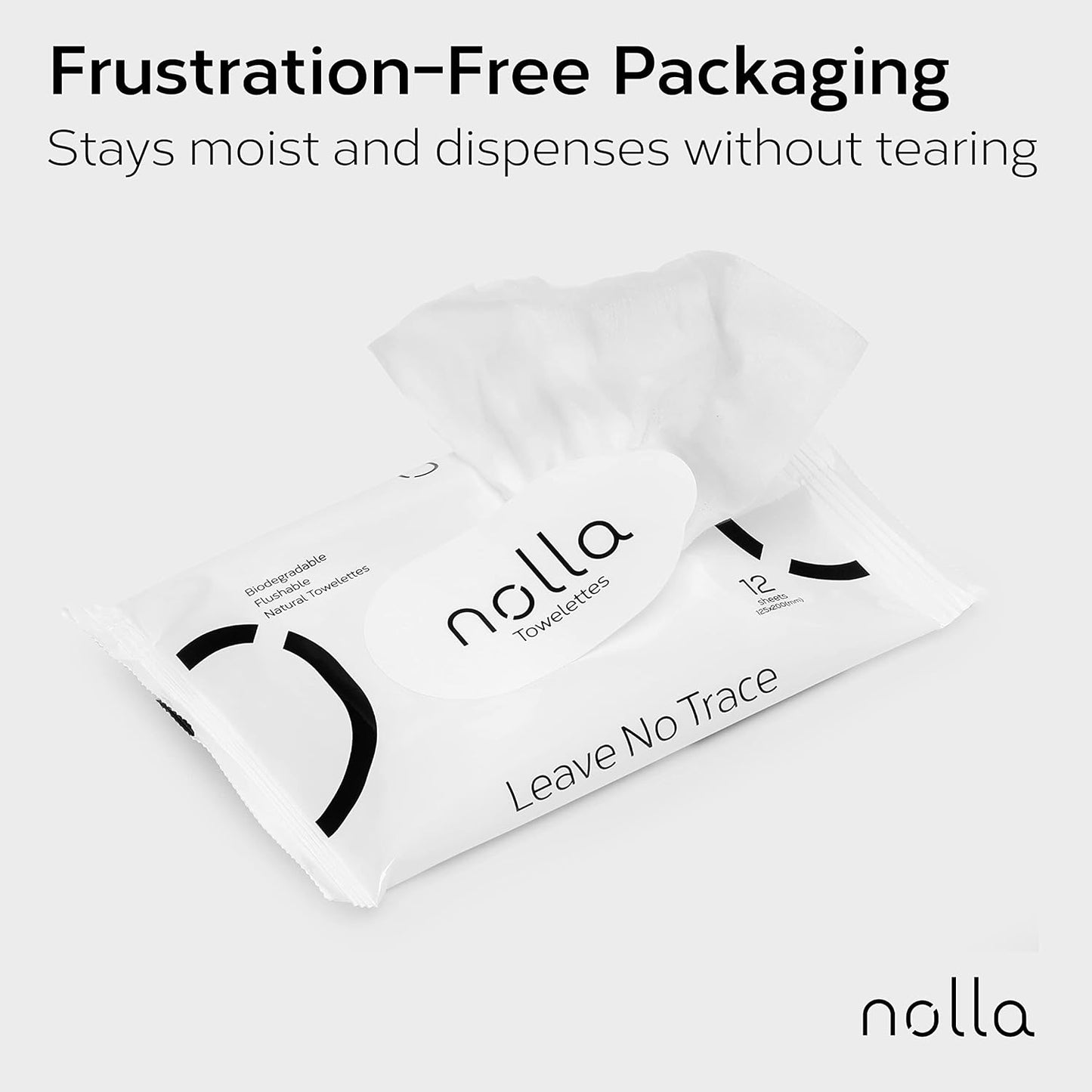 Nolla Flushable Wipes Travel Packs, 100% Plant-Based, Plastic-Free and Biodegradable - Unscented + Soothing Aloe and Vitamin E 240 Count (20 Packs of 12)