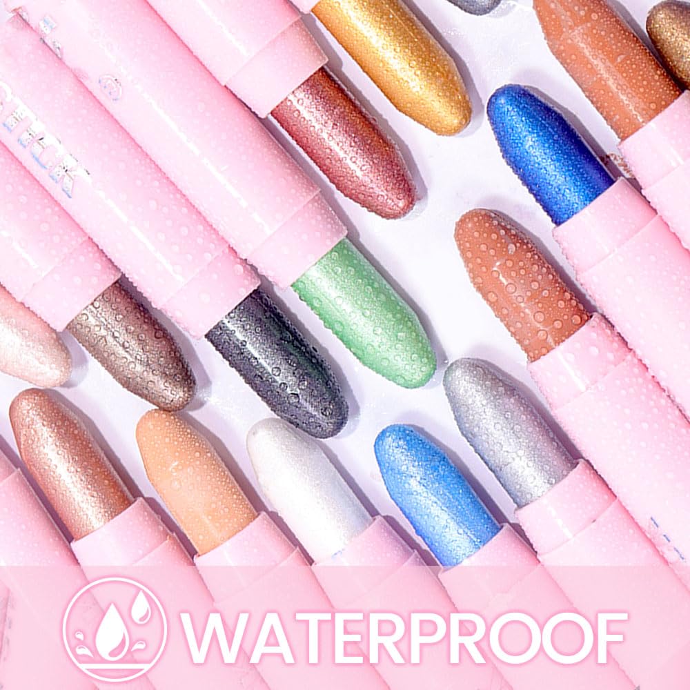 evpct 1Pcs Desert Gold Shimmer Cream Eye Shadow Brightener Sticks for Eyes Waterproof Pigmented, Double Ended Cream Eyeshadow Stick Pencil Pen with Applicator, Eye Shadow Palette Highlighter Makeup 06