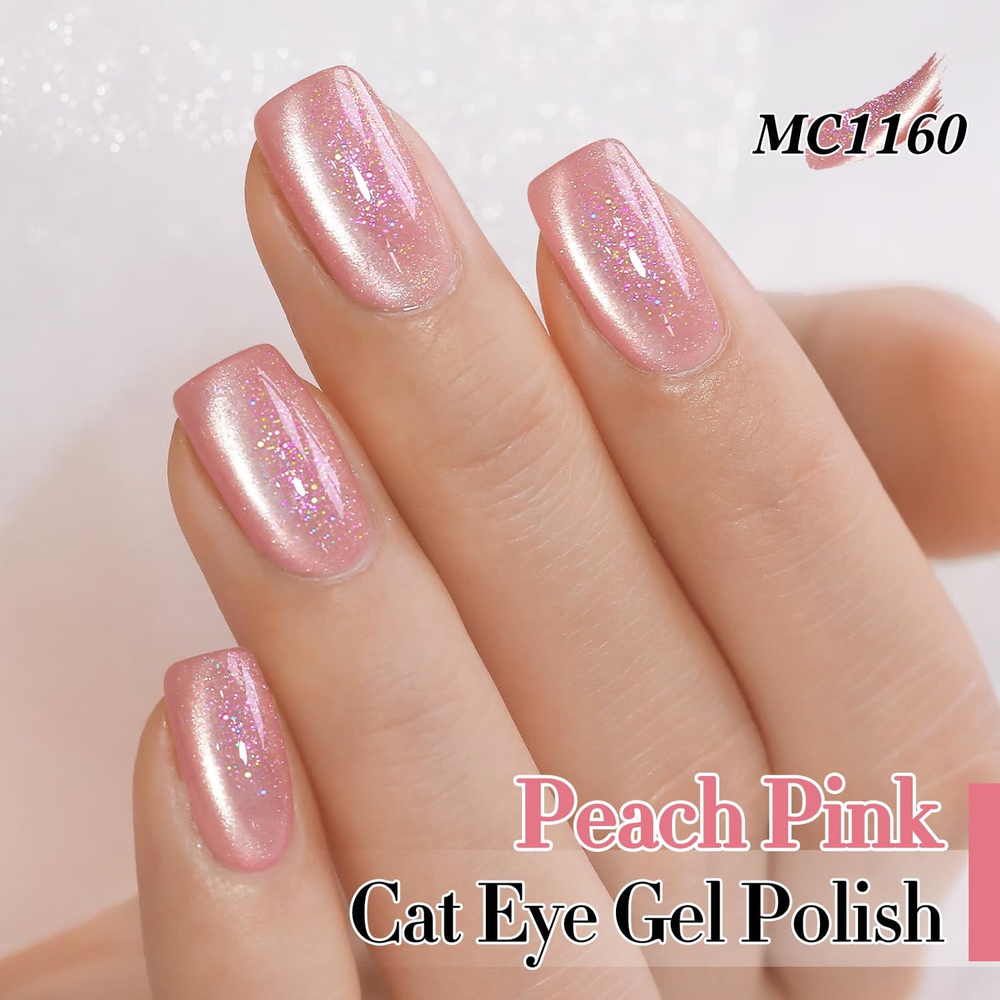 Double Rhythm 0.5 Oz Cat Eye Gel Polish with Magnet Same Color Same Bottle Holographic Glitter Shimmer Translucent Color Salon 15 ML Magnetic Nail Art (Peach Pink-MC1160)