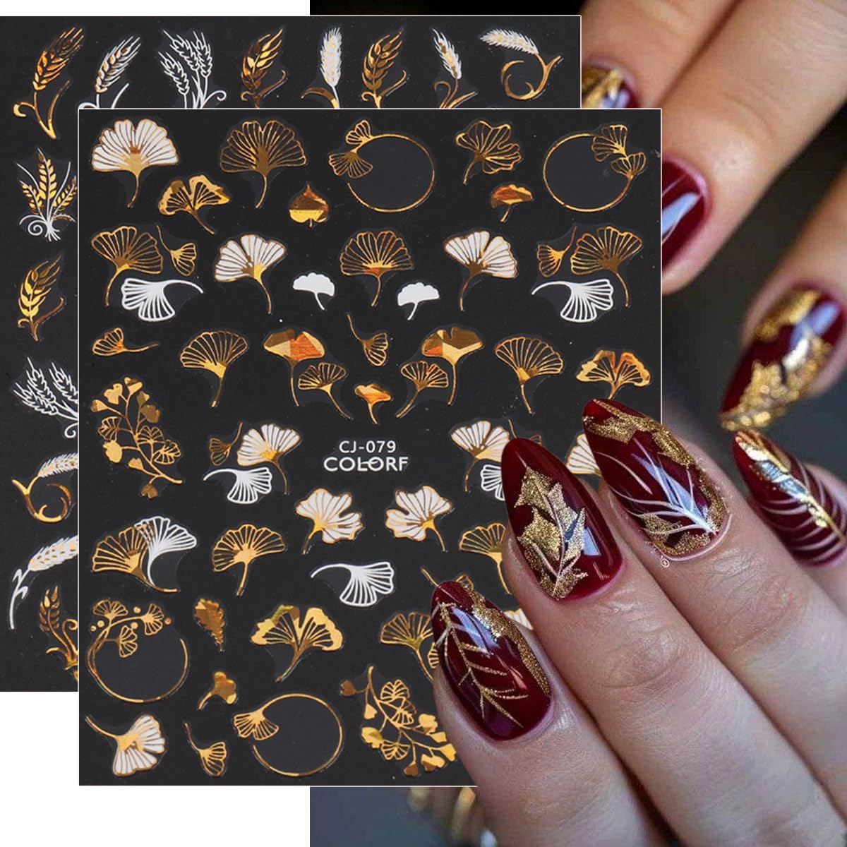 9 Sheets Bronzing Fall Nail Art Stickers 3D Self-Adhesive Metallic Maple Leaf Nail Stickers Thanksgiving Nail Art Supplies Laser White Gold Leaves Flower Nail Designs Autumn Sticker for Acrylic Nails