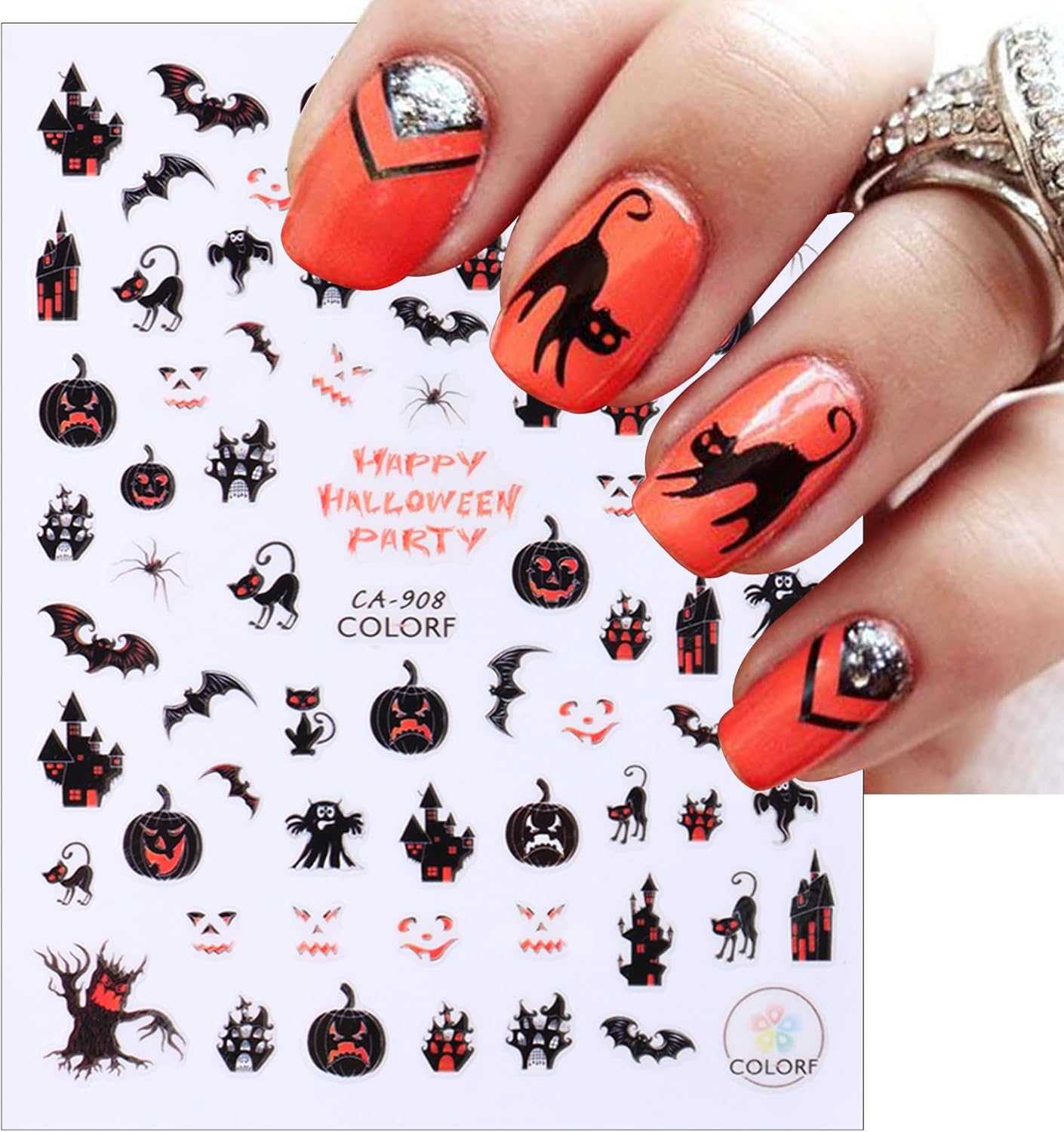 8Sheets Halloween Nail Art Stickers 3D Spider Web Nail Decals Acrylic Pumpkin Head Spider Web Bat Designs Clown Witch Hat Nail Design Halloween Nail Decorations Supplies for Women Manicure Decorations