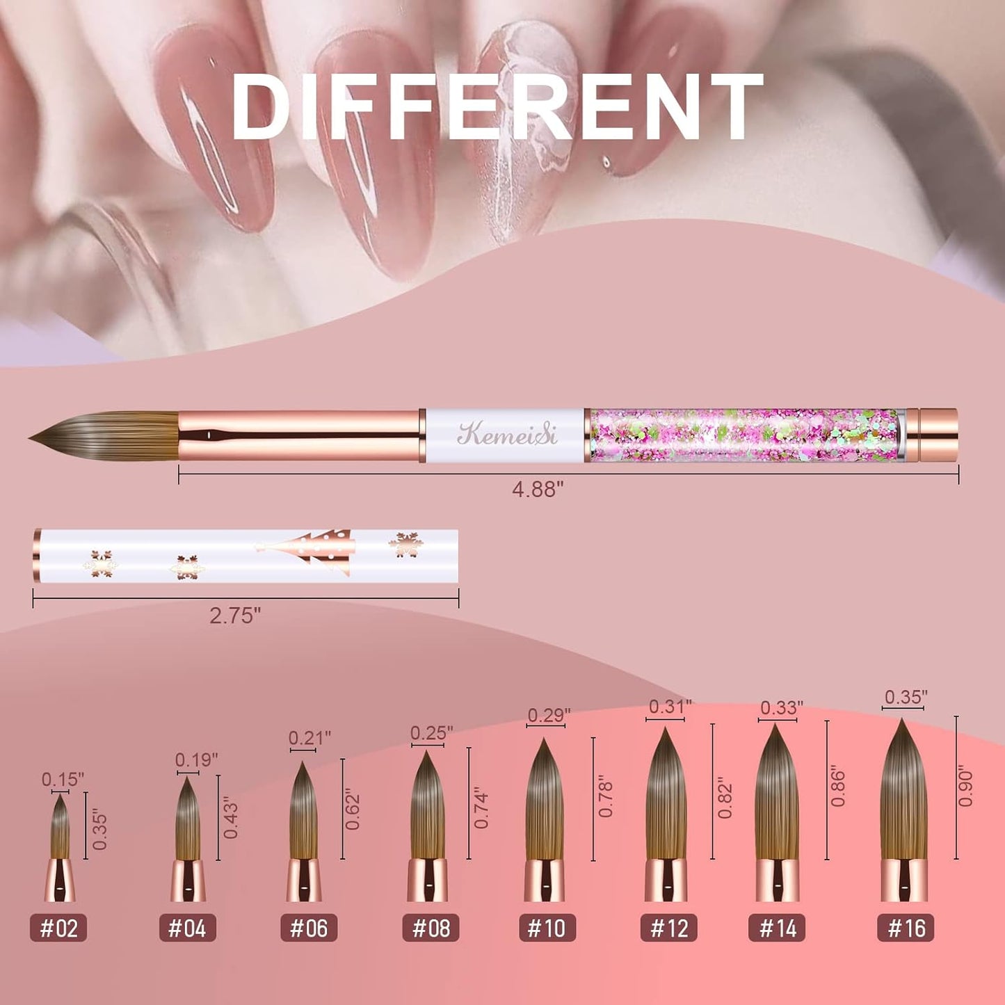 Acrylic Nail Brush Size 12,KEMEISI 100% Pure Kolinsky Nail Art Brushes Sturdy Handle Oval Shaped Acrylic Powder Nail Design Tools for Professional Manicure DIY Home Salon (White)