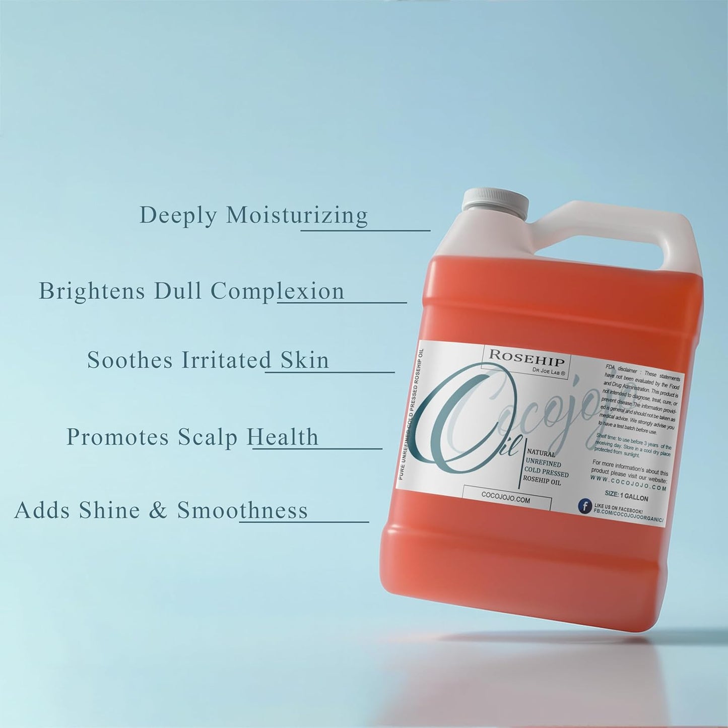 Dr Joe Lab Rosehip Oil - Bulk 128 oz 1 Gallon - Pure Unrefined Cold Pressed Natural Vegan Non GMO Virgin Seed Carrier Oil - Hair Skin Face Body Nails Cuticle Under Eye Mature Sensitive