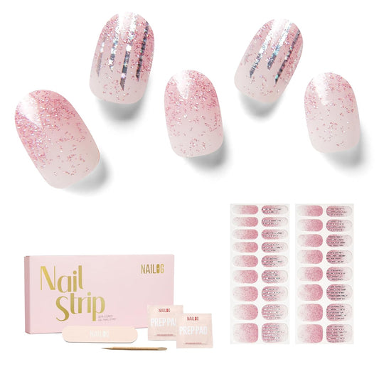 NAILOG Semi Cured Gel Strips, 34 pcs Salon-Quality Stickers, Long Lasting Wraps for Women With Soft Gel Finish (Pink Lane)