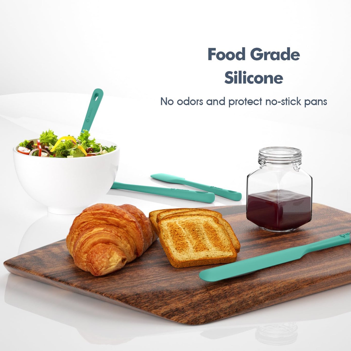 5 Pieces Silicone Spatula Set, Food Grade Rubber Spatula, Upgrade Strong Handle with Ergonomic Grip, Heat Resistant Up to 600°F for Nonstick Cookware, Cooking Mint