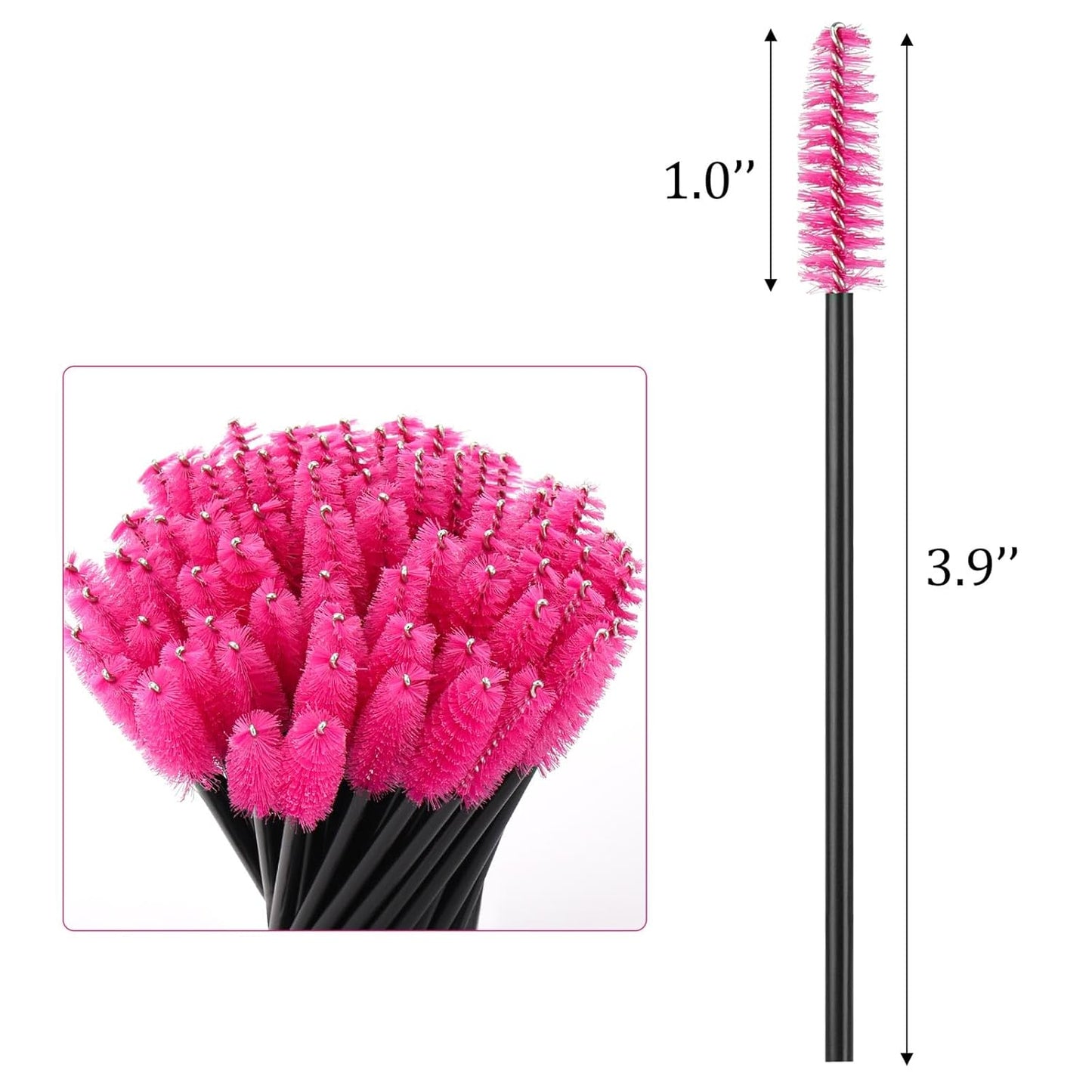 BTYMS 500 Pieces Disposable Mascara Wands Eyelash Brush Brow Brushes Applicators Lash Spoolies for Eye Lash Extension - Rose Pink