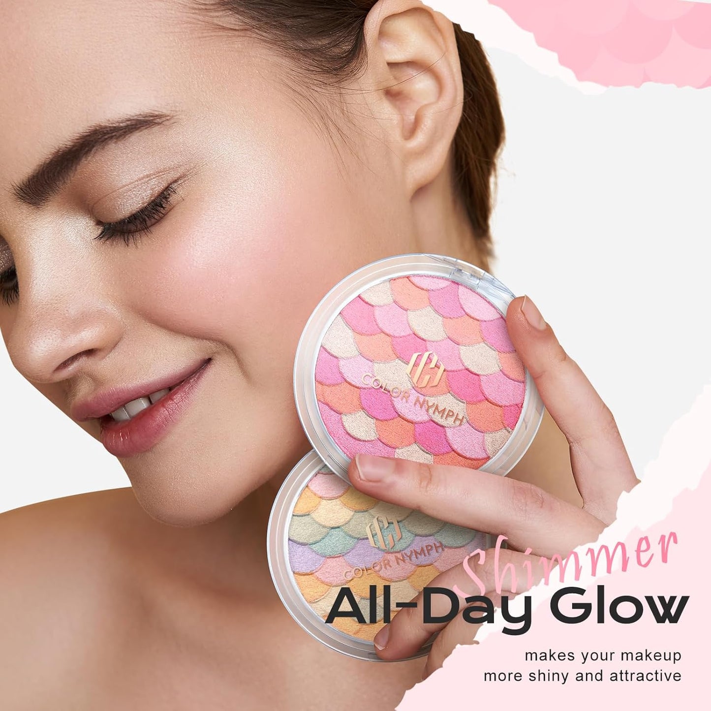 Color Nymph Powder Blush & Highlighter Makeup Set | Multi-Purpose Highlighter Palette | Highly Pigmented Soft Shimmer Face Blush Powder Palette | Vegan & Cruelty-Free, Mermaid Make up Design