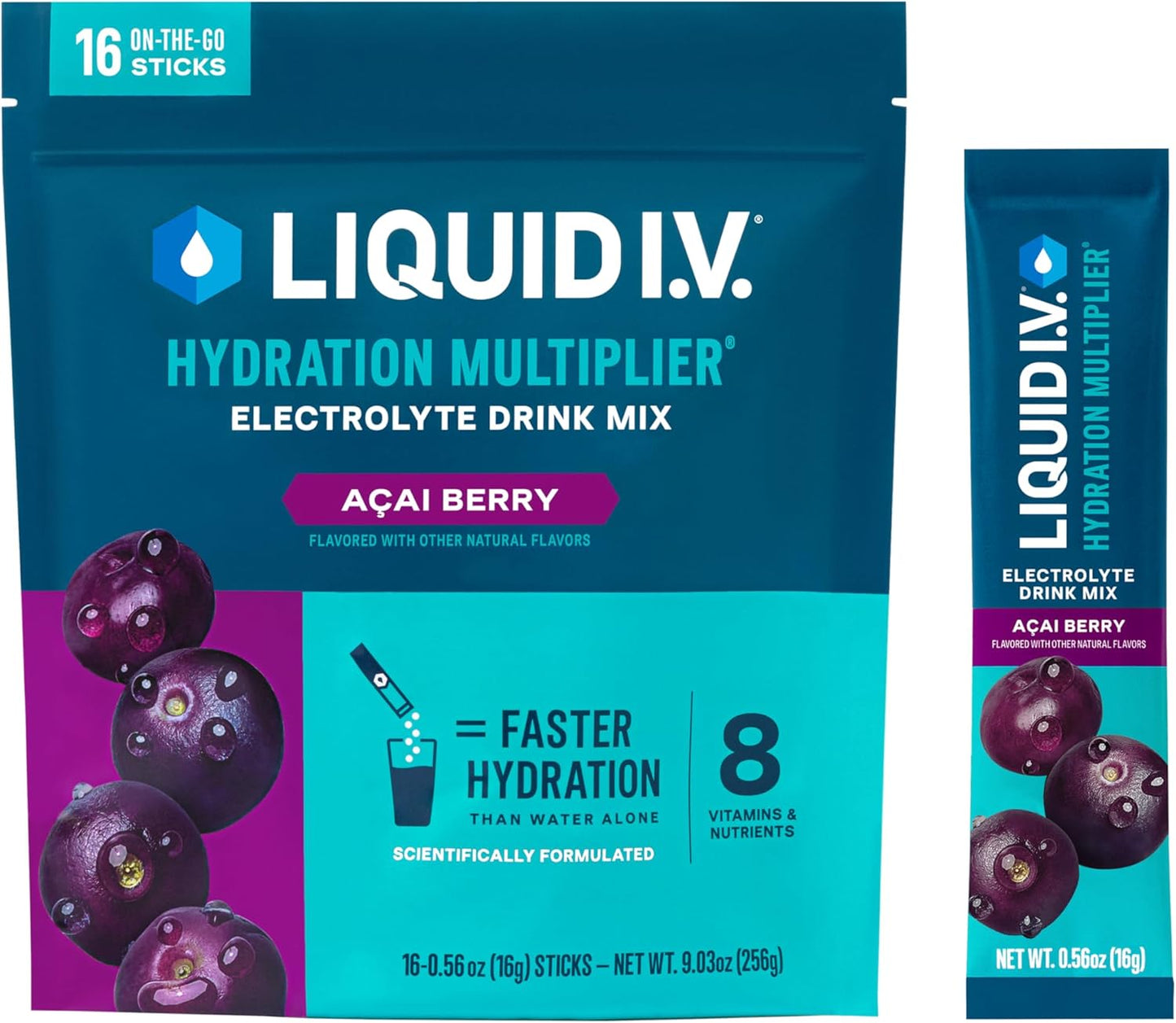 Liquid I.V.® Hydration Multiplier - Acai Berry | Electrolyte Powder Drink Mix | 1 Pack (16 Servings)